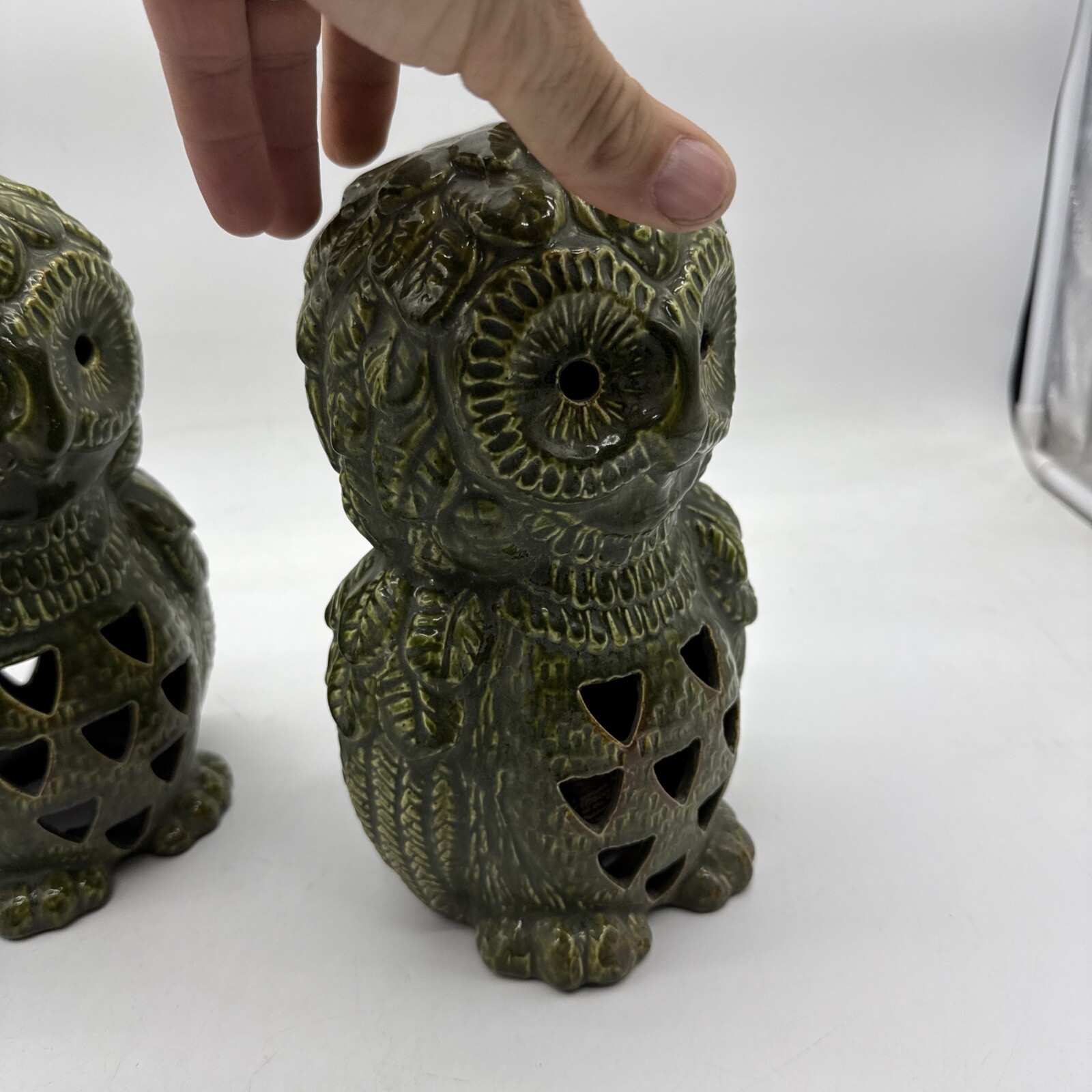 Lot 2 Vintage Brush McCoy Pottery OWL Green Lantern Light Retro MCM