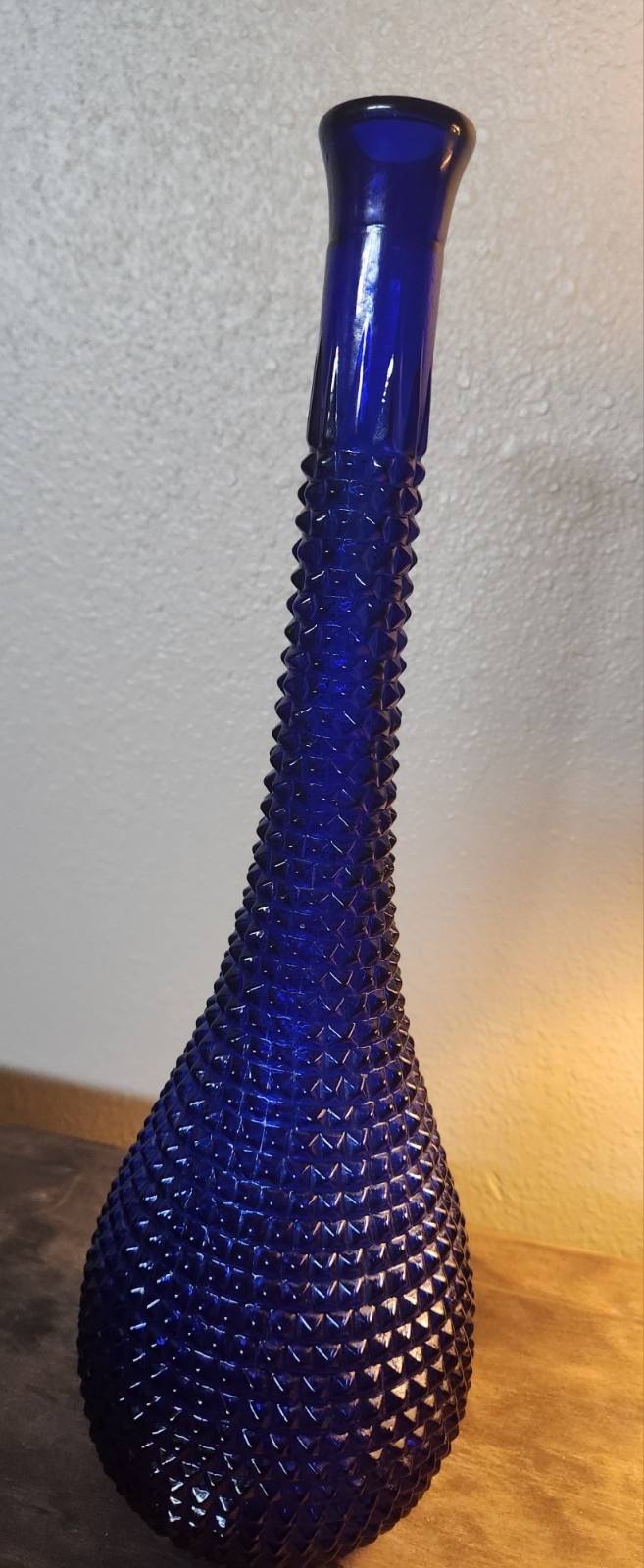 Italian Empoli Pressed Glass Colbalt Blue Hobnail Bottle / Vase 16″Vintage