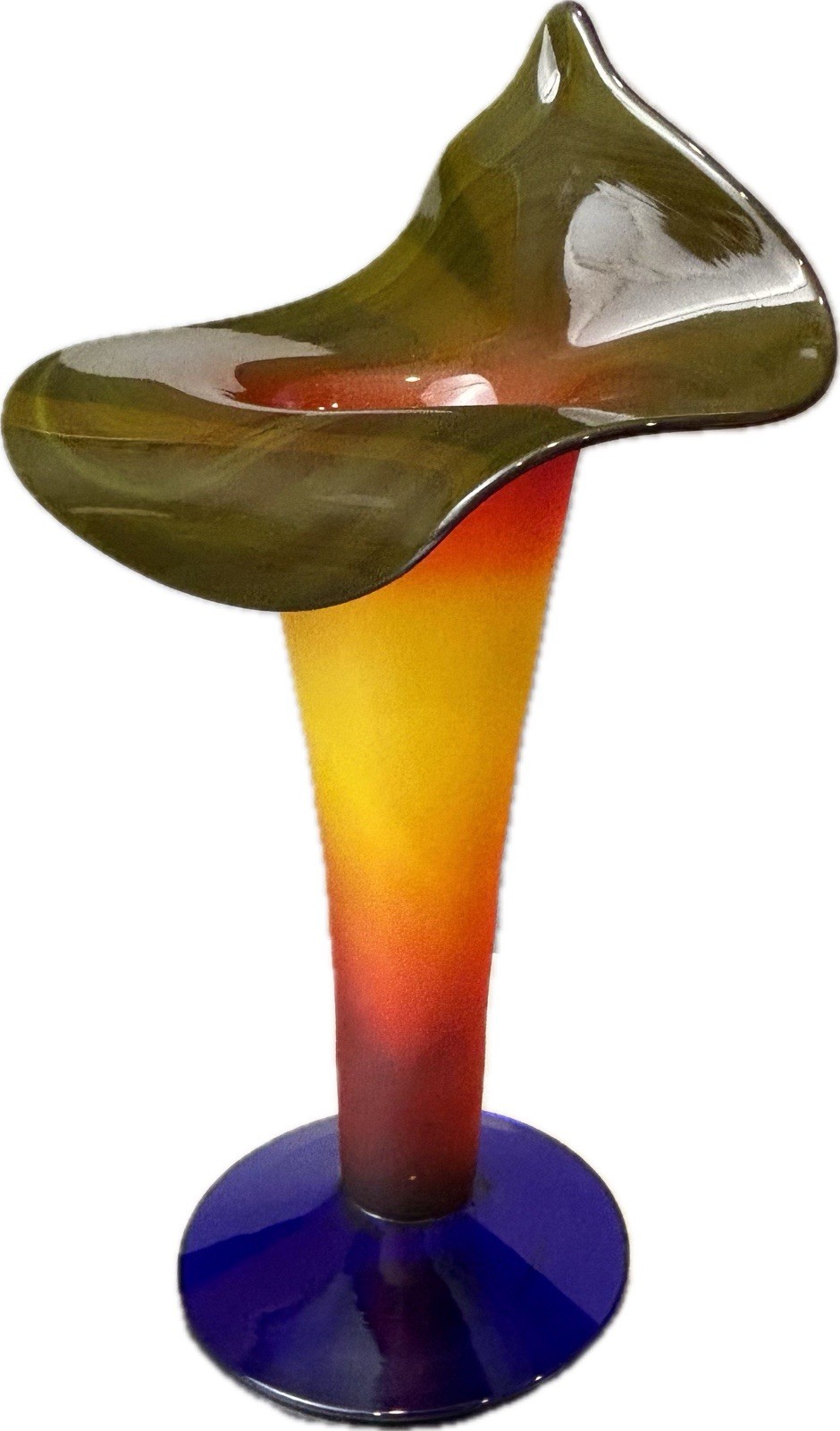 Blenko 2003 Rare Signed Jack In The Pulpit Vase Tequila Sunrise Tri Color Glow