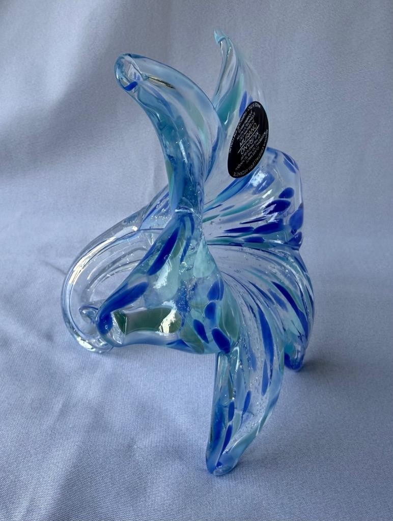 Genuine Italian Flower Blown Glass Murano dark and light blue Italy 713