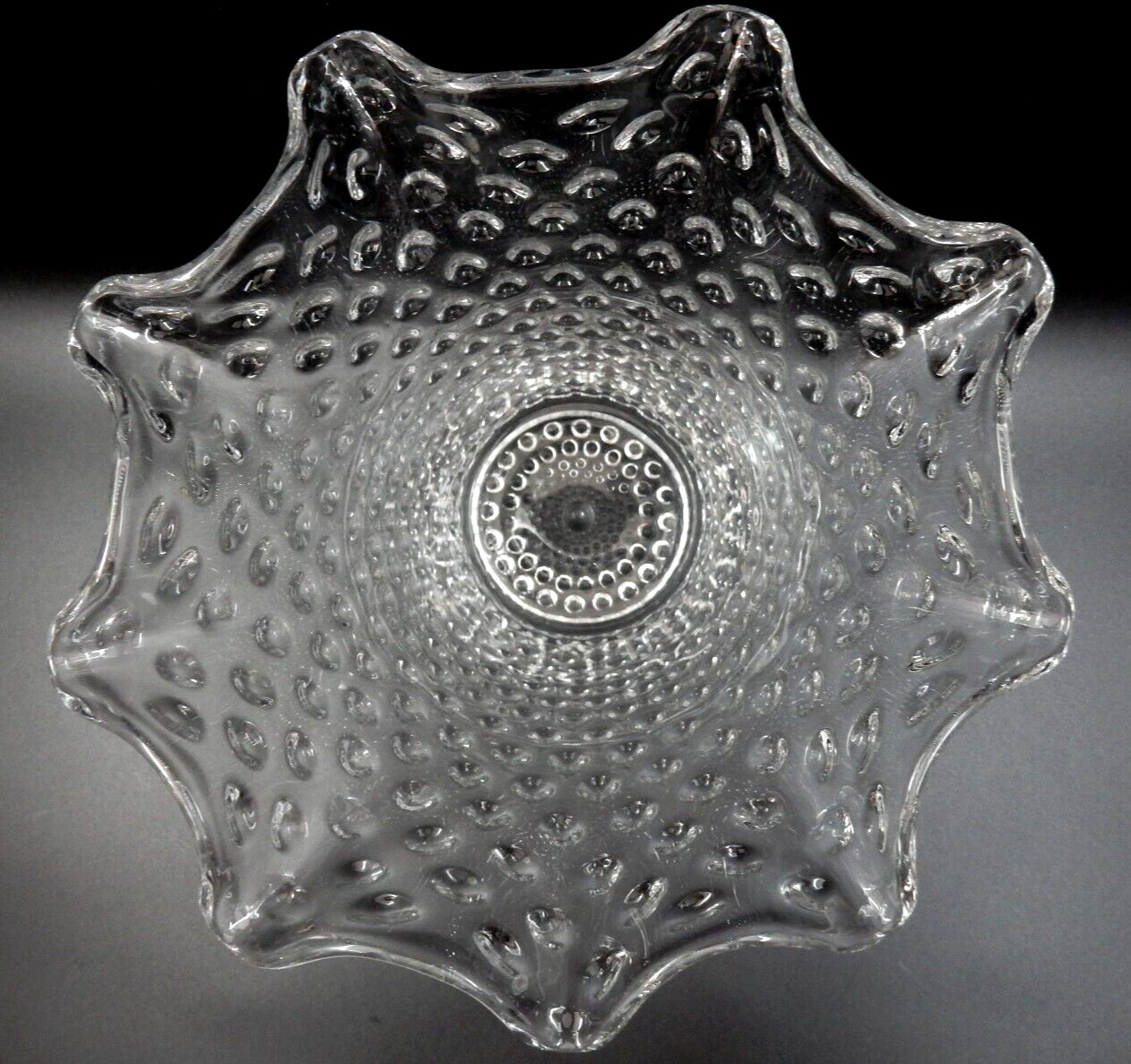 VINTAGE DUNCAN & MILLER RUFFLED EDGE HOBNAIL PATTERN PRESSED GLASS VASE