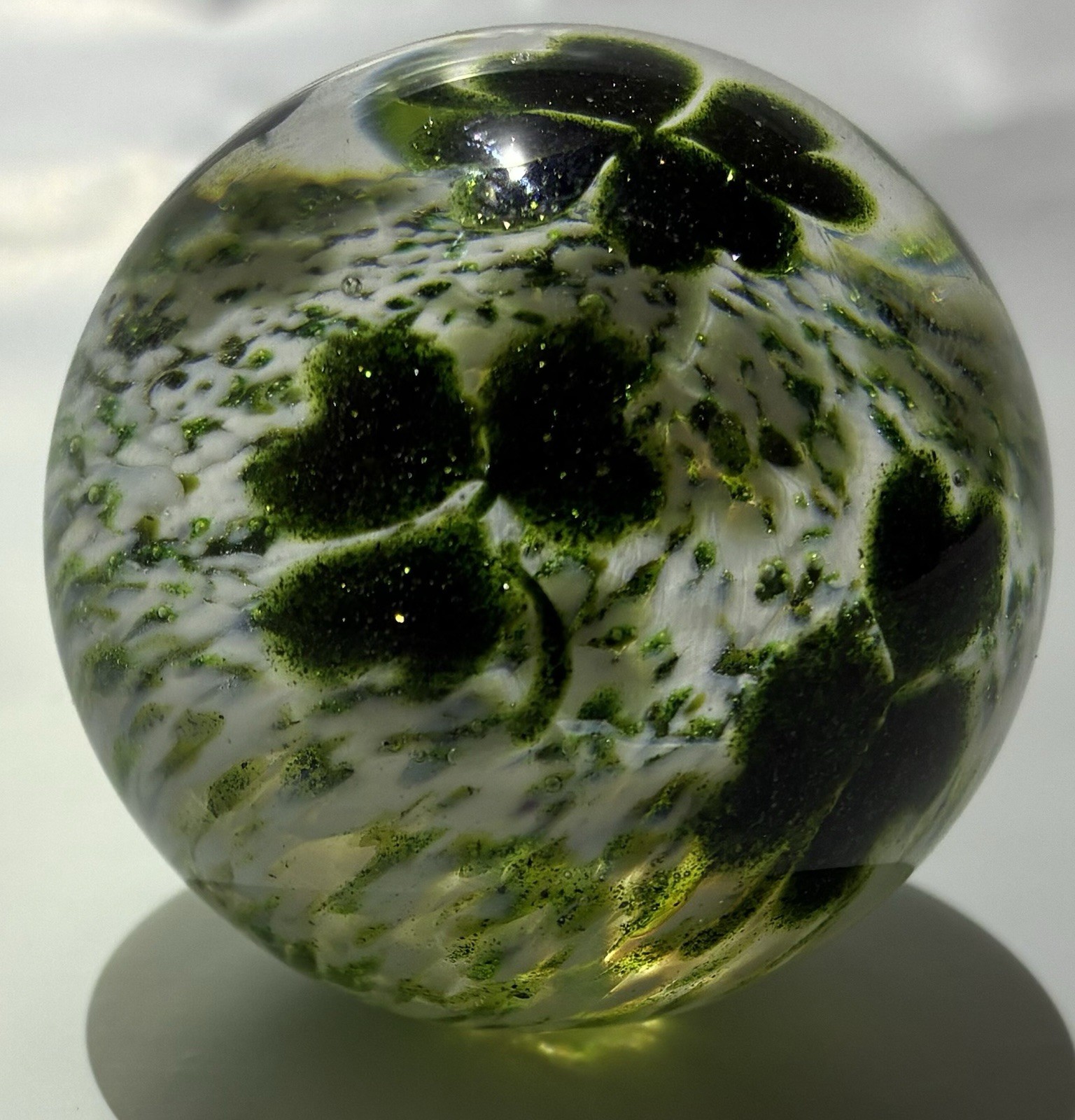 David Salazar Handmade Art Glass Marble Cloverleaf Shamrock Signed Custom 1.5in