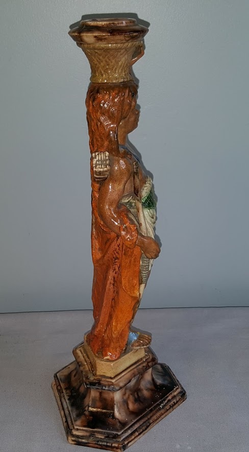 Continental Majolica Figural Candle Holder Blackamoor Form 19th Ct. Makers Mark