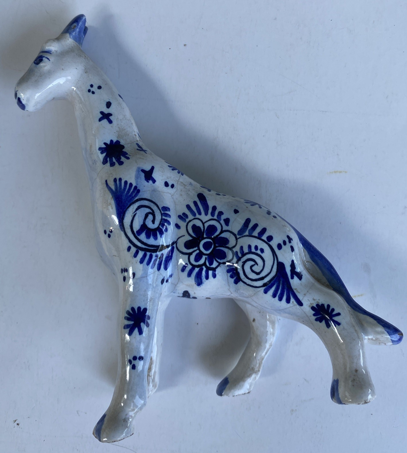 Delft Pottery Standing Giraffe – SIGNED 5 1/4” Beautiful Floral Details!