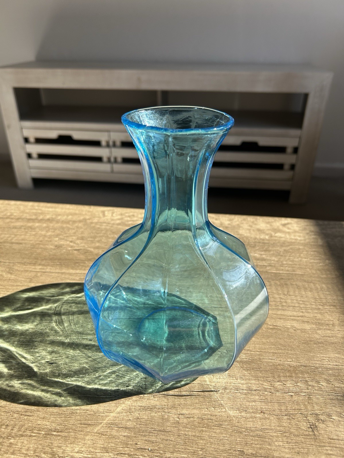 Vintage Tiara Indiana Glass Colonial Horizon Blue Water Bottle Vase 8” Aqua