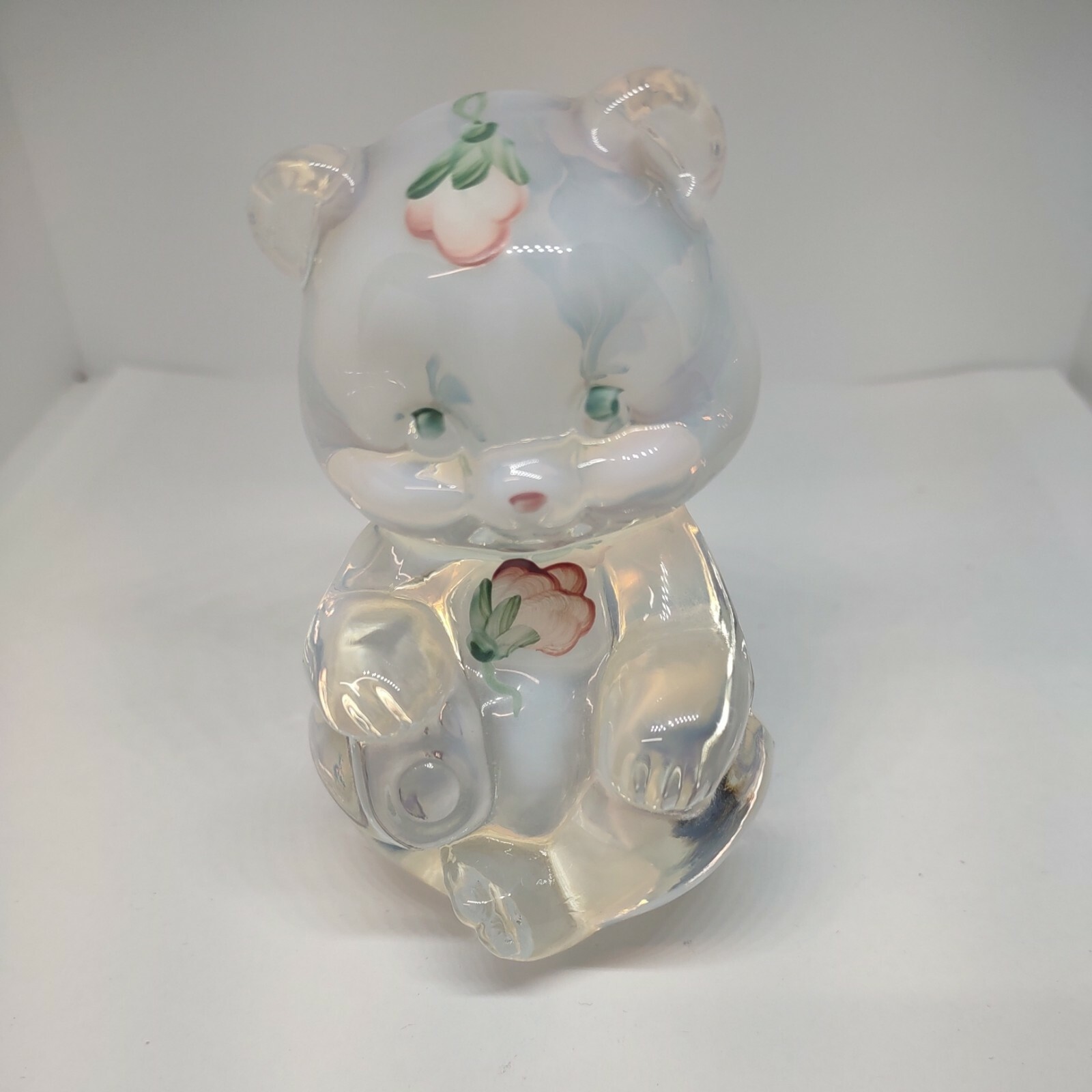 NOS FENTON Art Glass Meadow Beauty Opalescent BEAR Hand Painted Signed 5151 PD