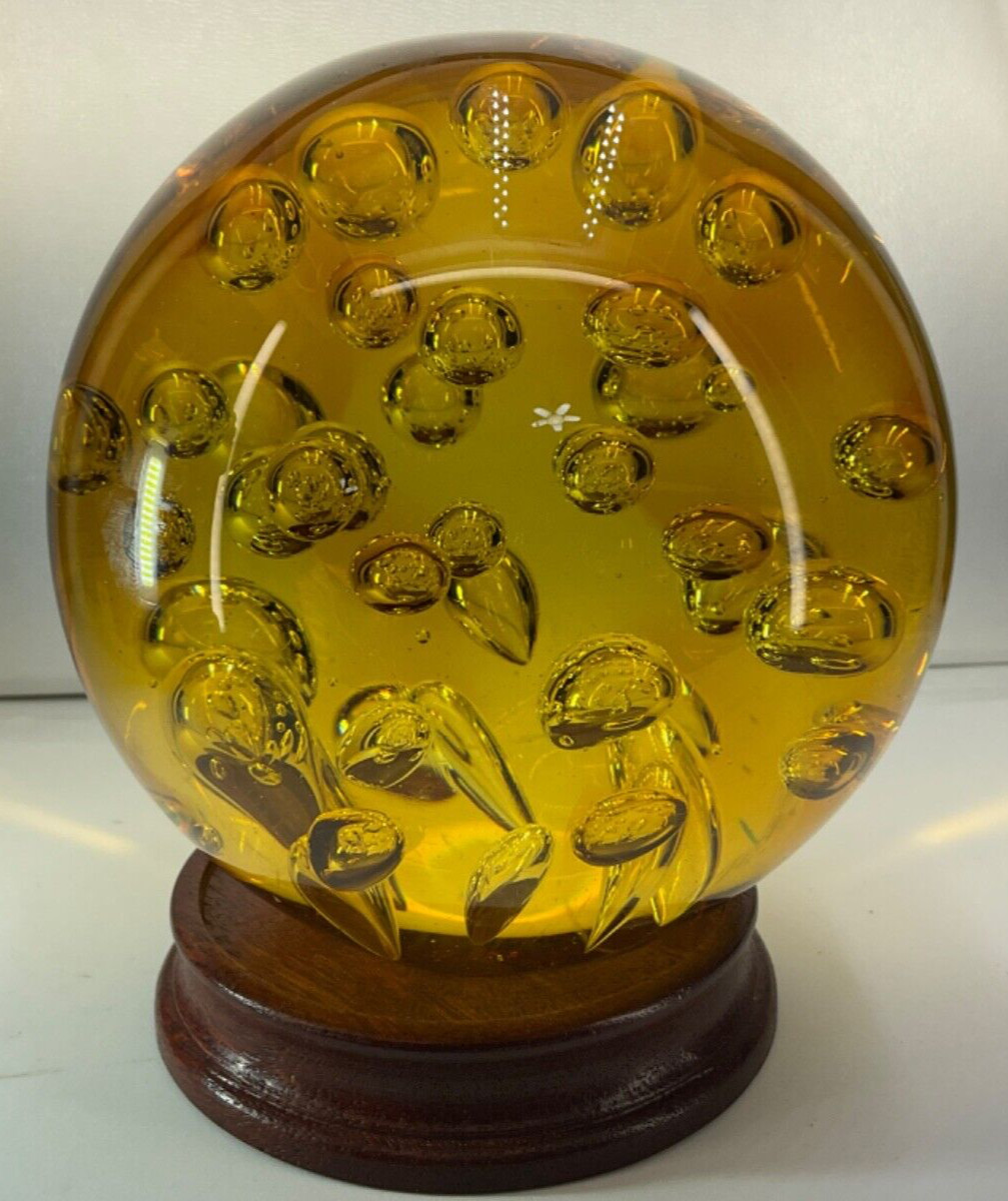 Vtg 5lb Amber Glass Paperweight Fun Bubbles-5LB12.4