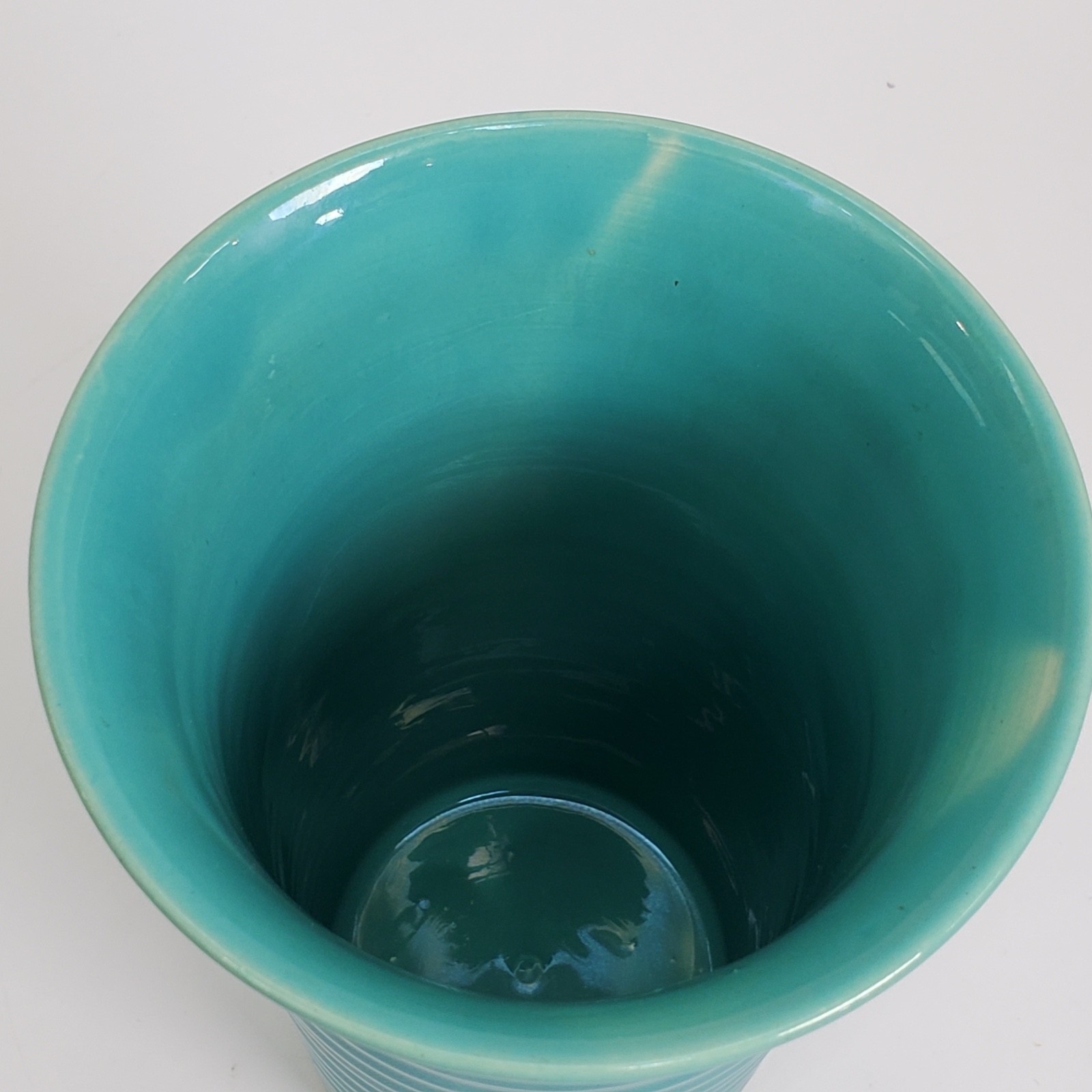 Vintage Bauer Tall Cylinder RingWare Vase Turquoise Glaze California Pottery 10″