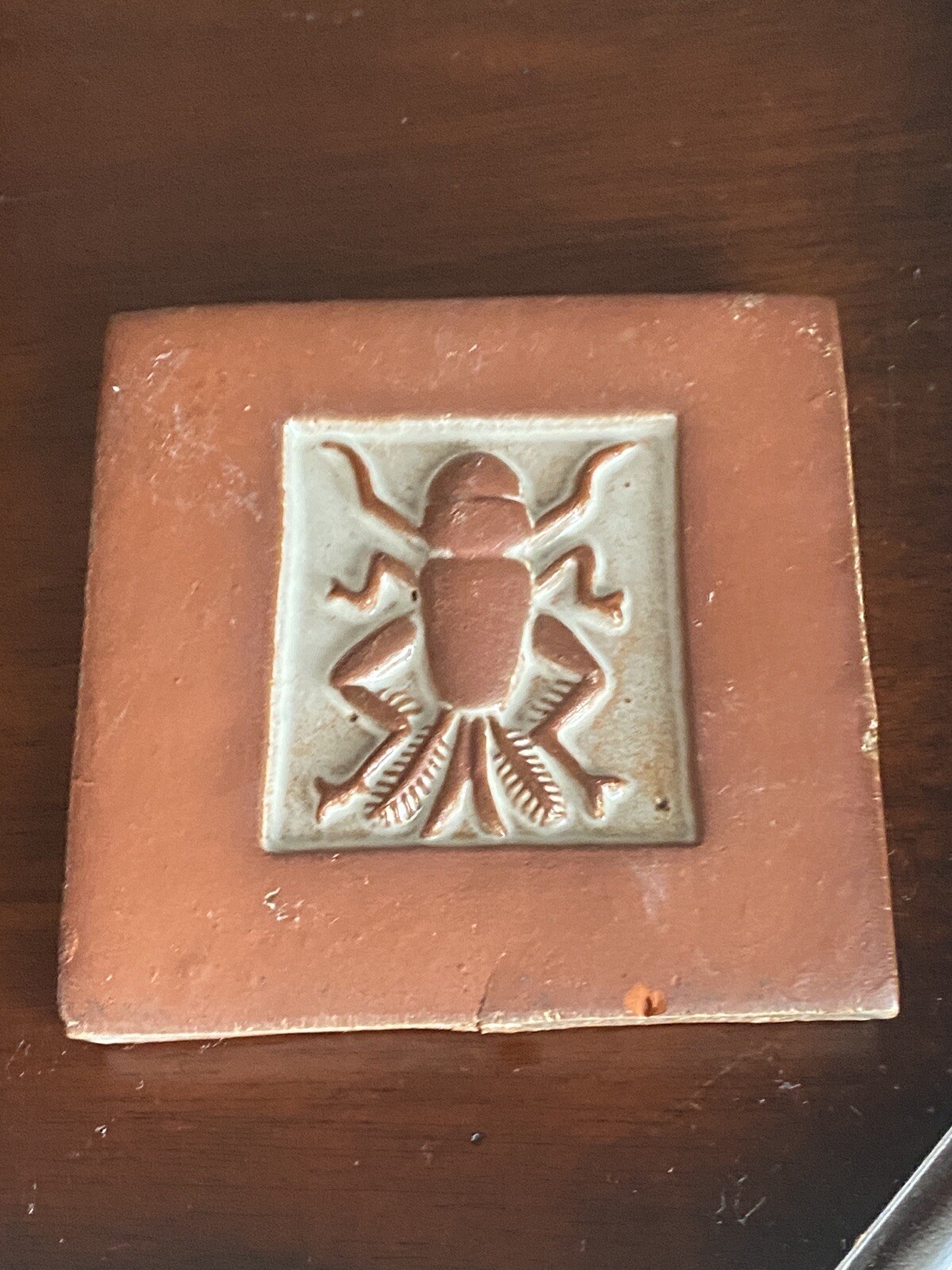 Mercer Moravian Pottery Tile Scarab Beetle Square Bucks County PA Terracotta Vtg