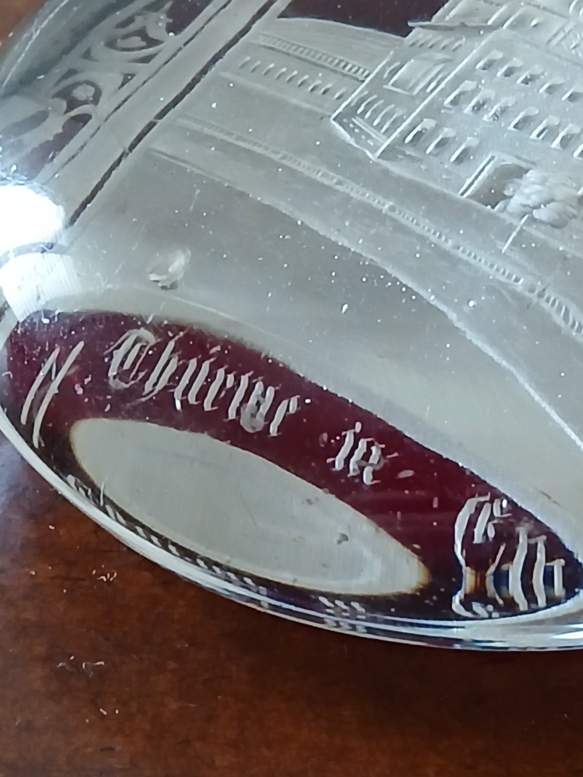 Antique 19thC Bohemian Ruby Flashed Cut to Clear Glass Paperweight Spa Souvenir