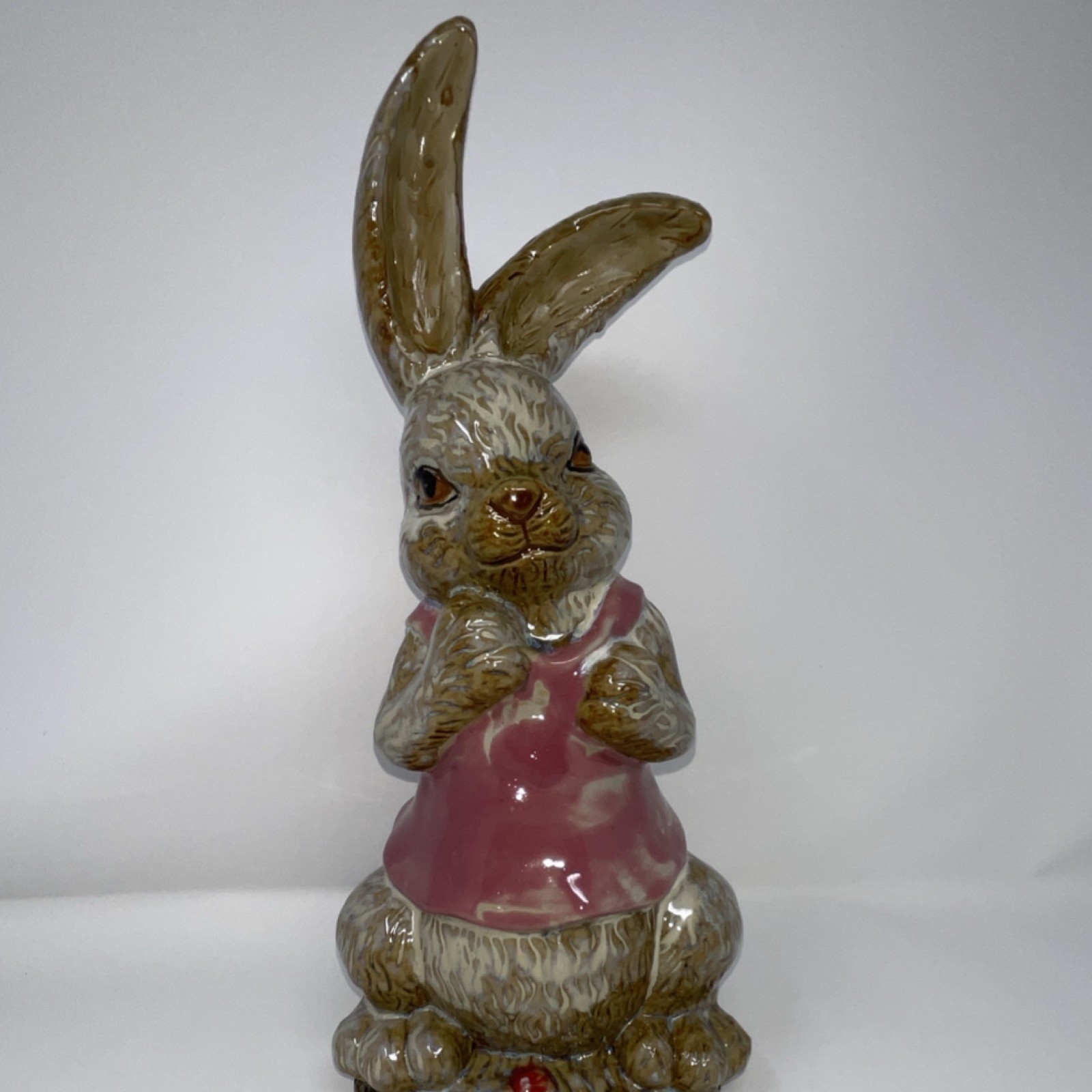 Ceramic Rabbit Easter Figurine with Pink Shirt