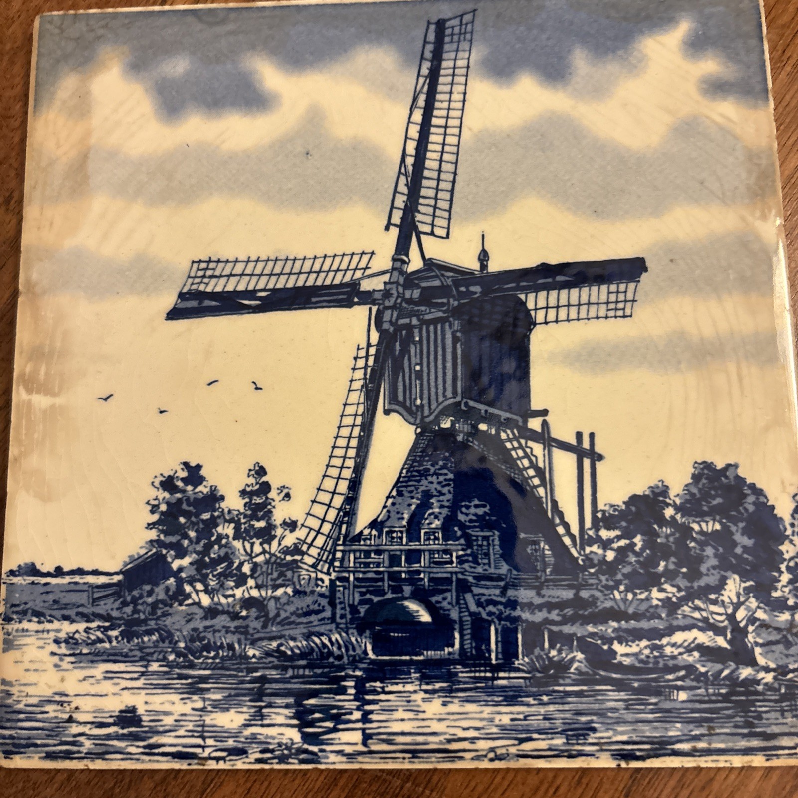 Antique HOLLAND DELFT HAND PAINTED WINDMILL TILE 6″x 6″ Detailed