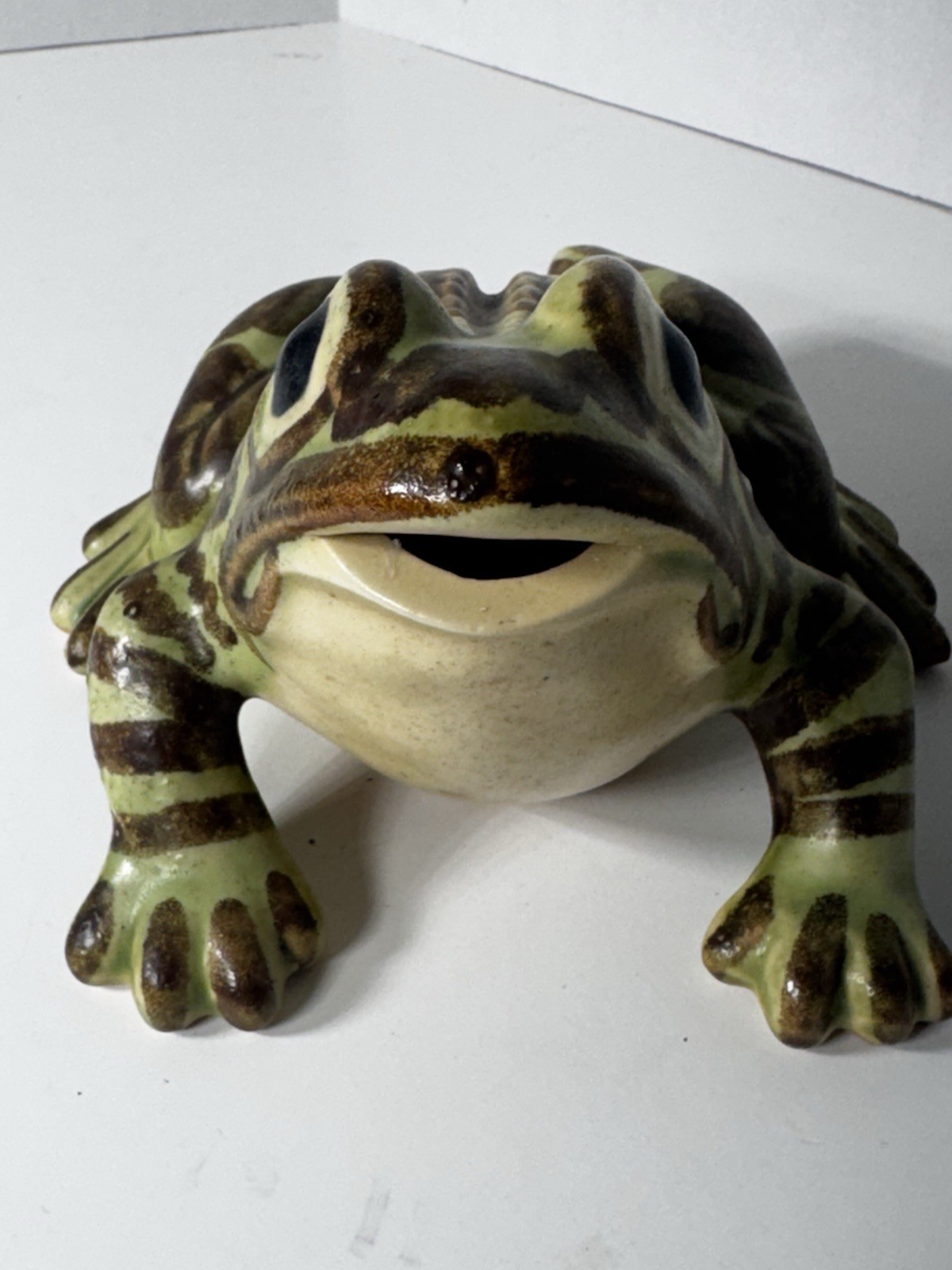McCoy Pottery Brush Garden Frog Open Mouth 8” Mid-Century Vintage Pottery Statue