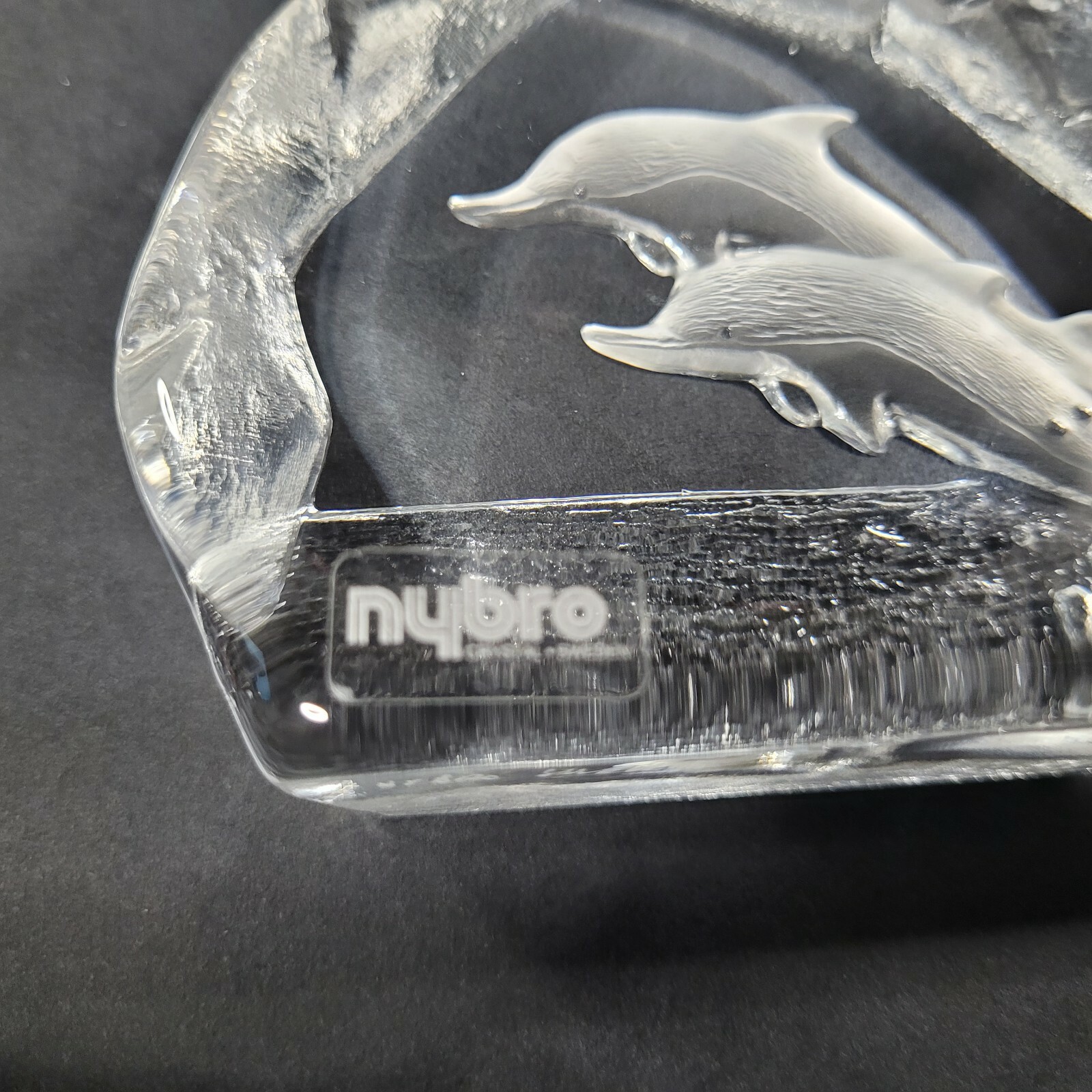 Nybro Crystal Dolphin Figurine Sweden Paul Isling Design Art Glass Block Vintage