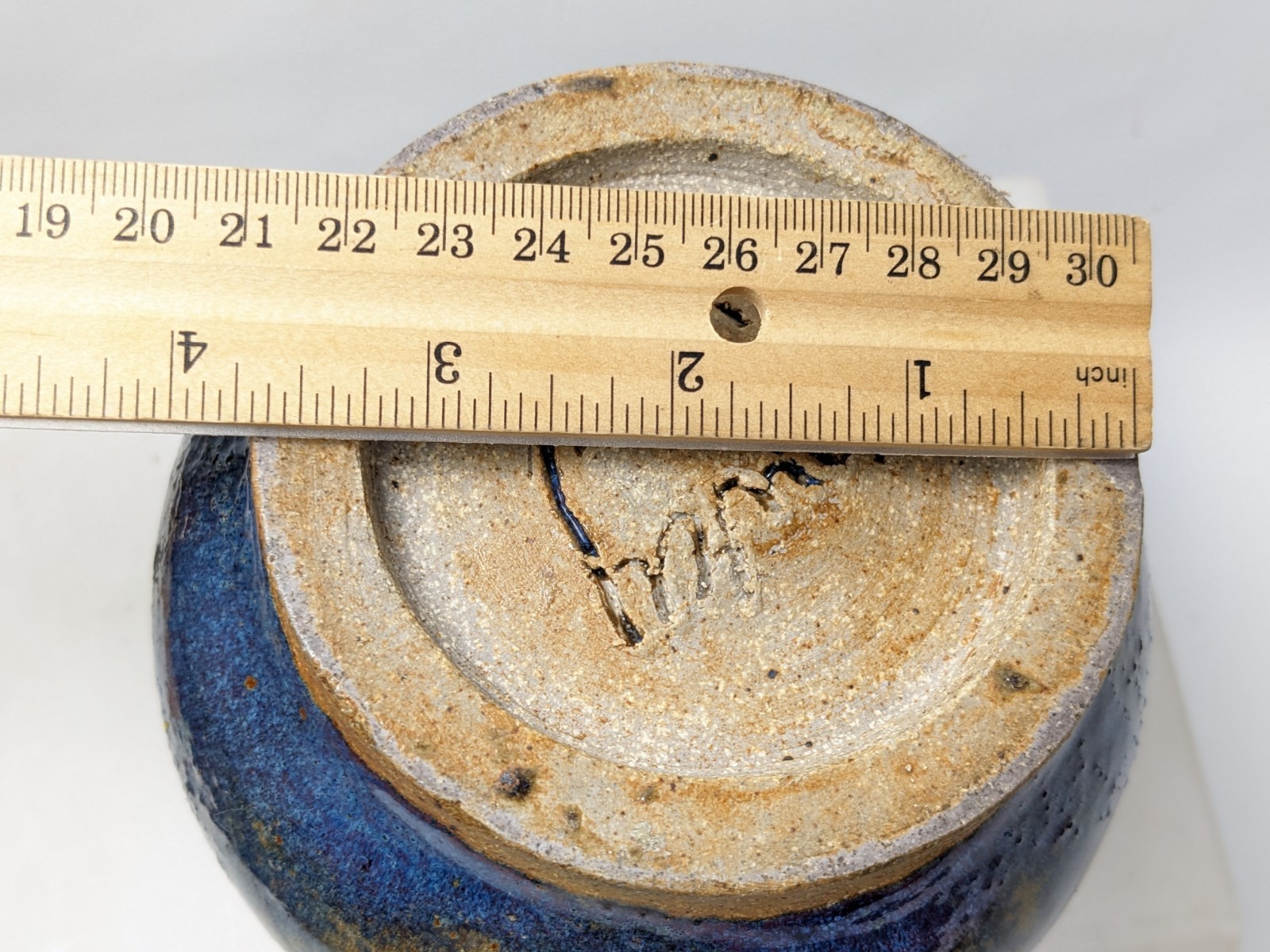 Studio Art Pottery Lidded Jar Blue Abstract Glazed Signed 4.25” x 4.5” Handmade
