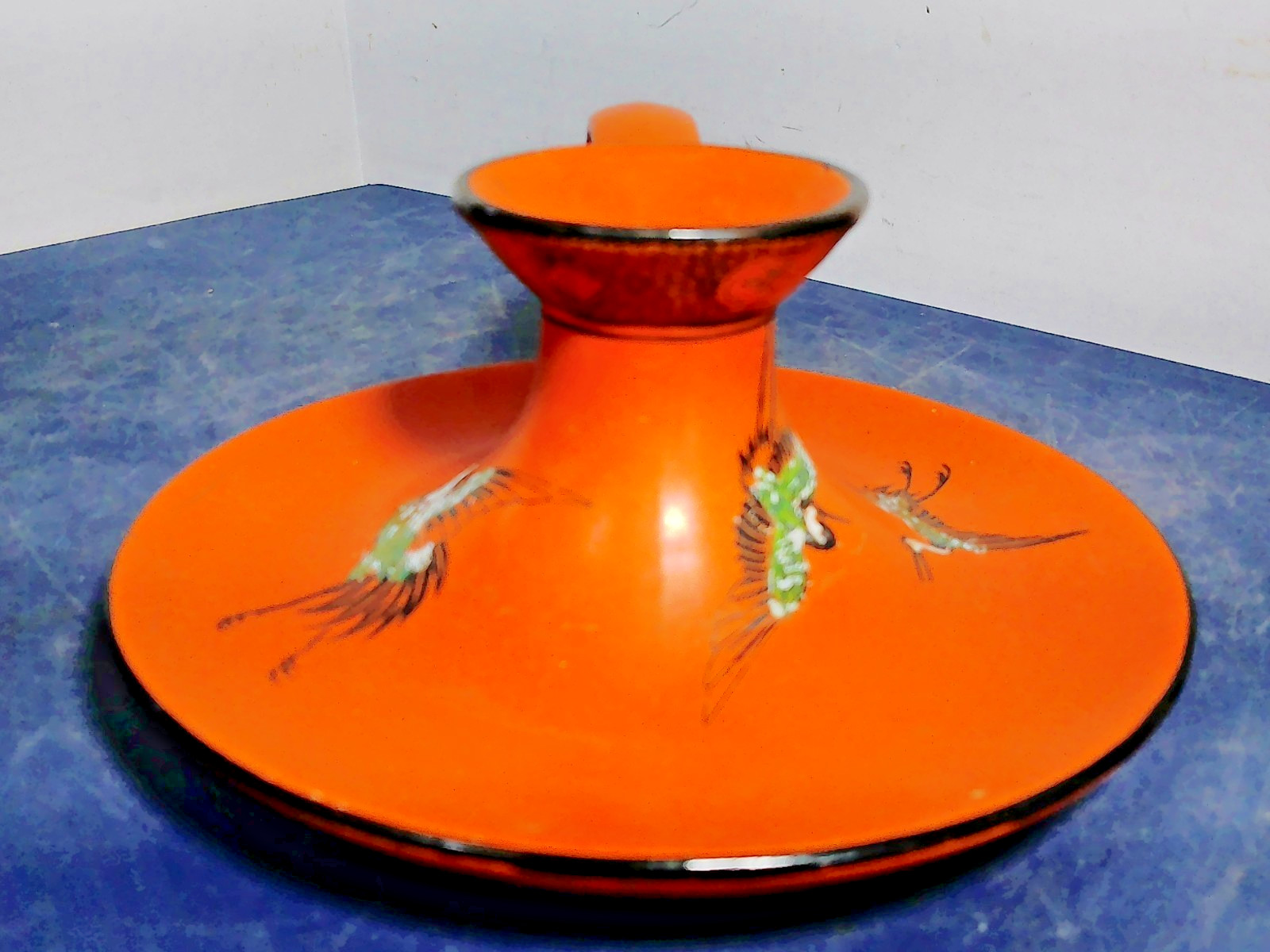 Antique Shelley England Scarlet Orange Crane Motif Candle Holder RARE! NUMBERED!