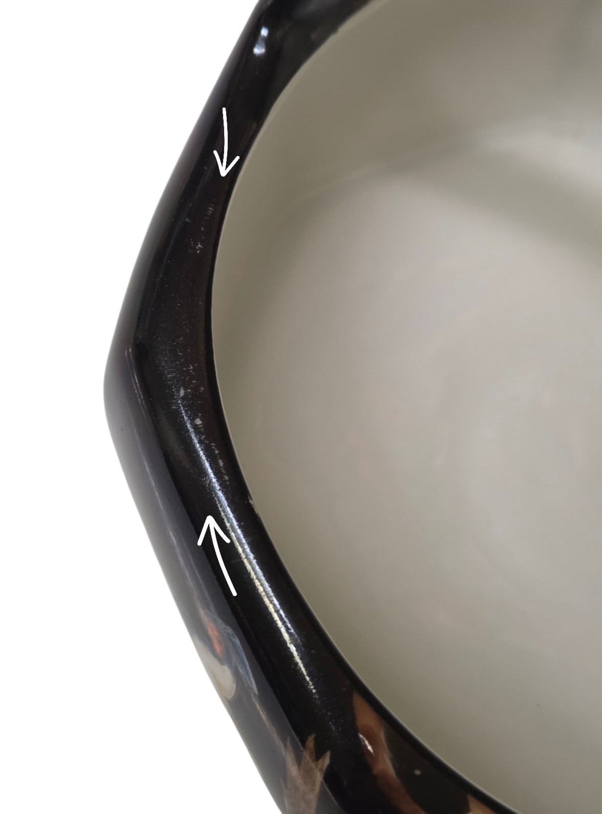 Vintage R.S. Germany Porcelain Handled Basket Black with Pheasant Scenic Pattern