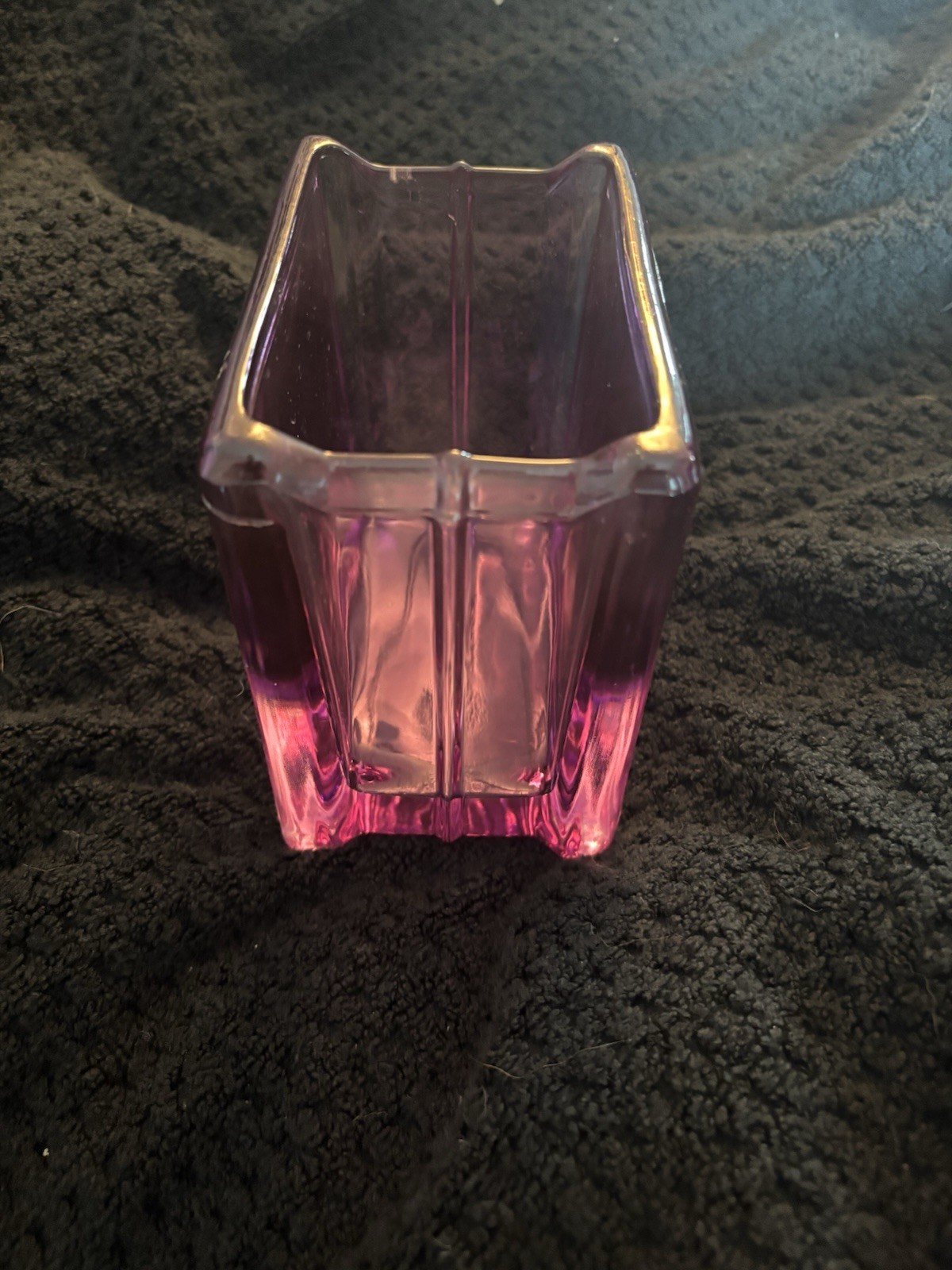 Vintage Pink Amethyst Glass Brick Rectangular Vase MCM 5x5x3”