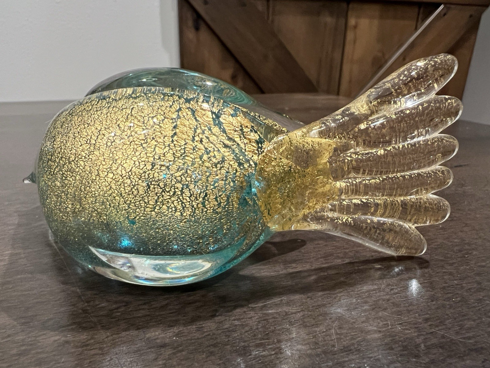 VTG Seguso Vetri d’Arte Murano ‘Polveri’ Glass Bird Infused With Fine Gold Leaf!