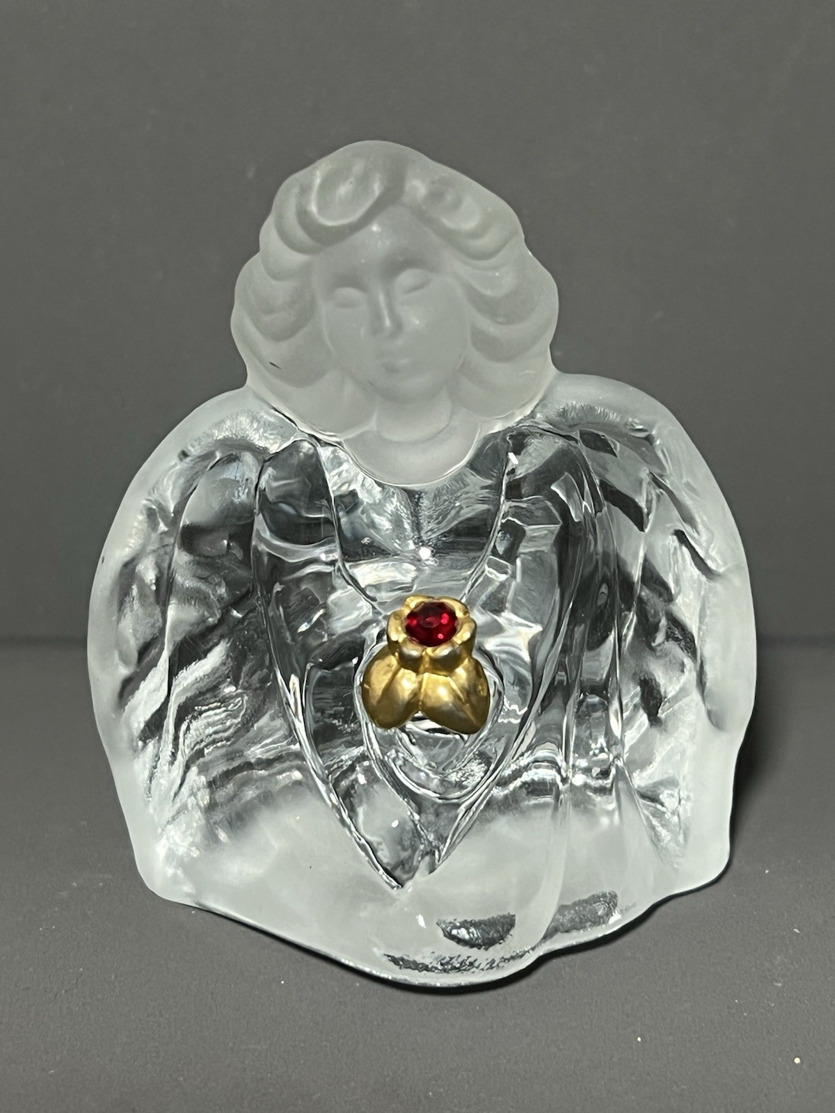 Fenton Clear Glass Guardian Angel Figurine with Red Rhinestone 3.25 in Tall 90s