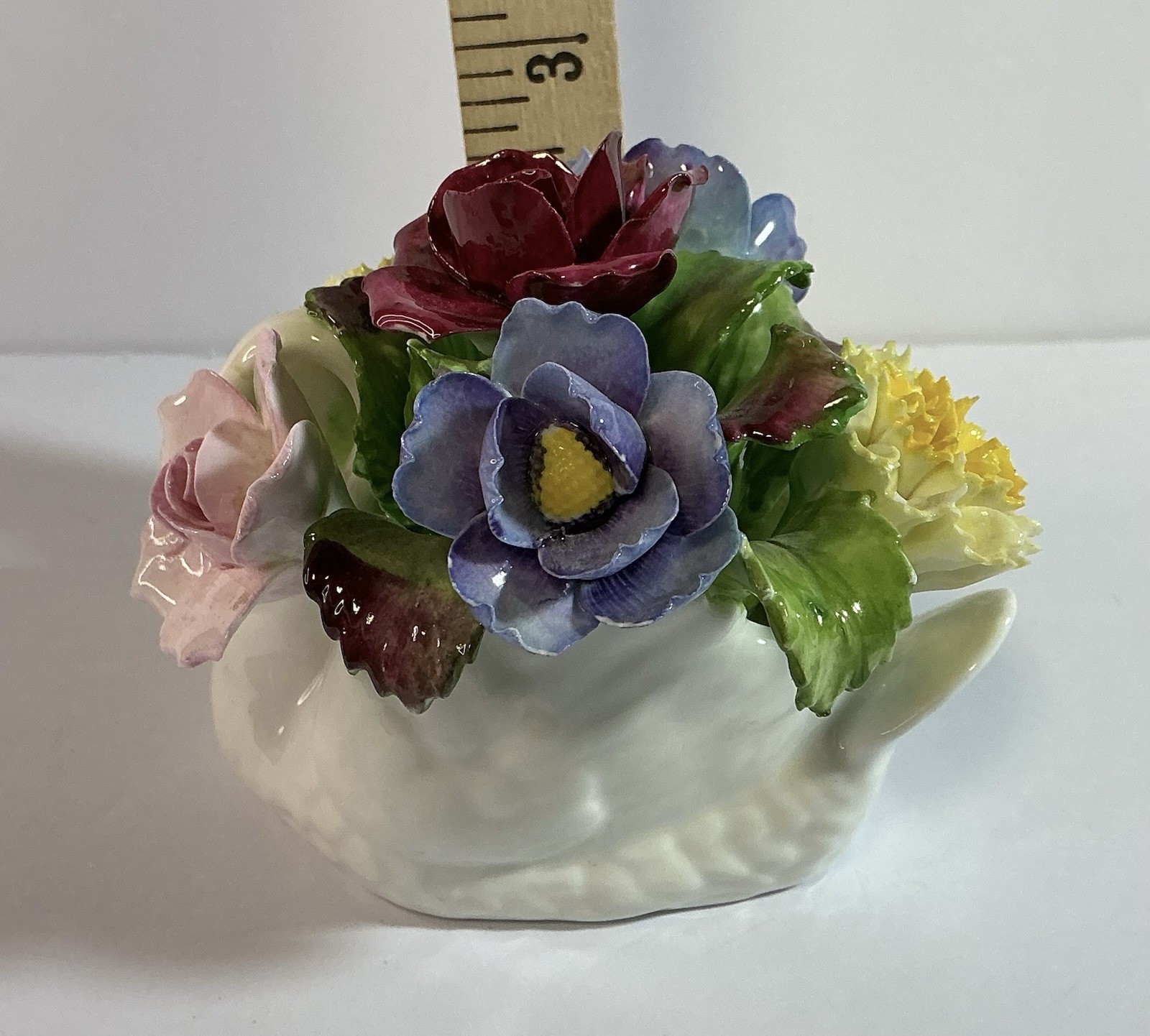 Aynsley Fine Bone China White Swan & Colorful Flowers England *Flaws See Pics