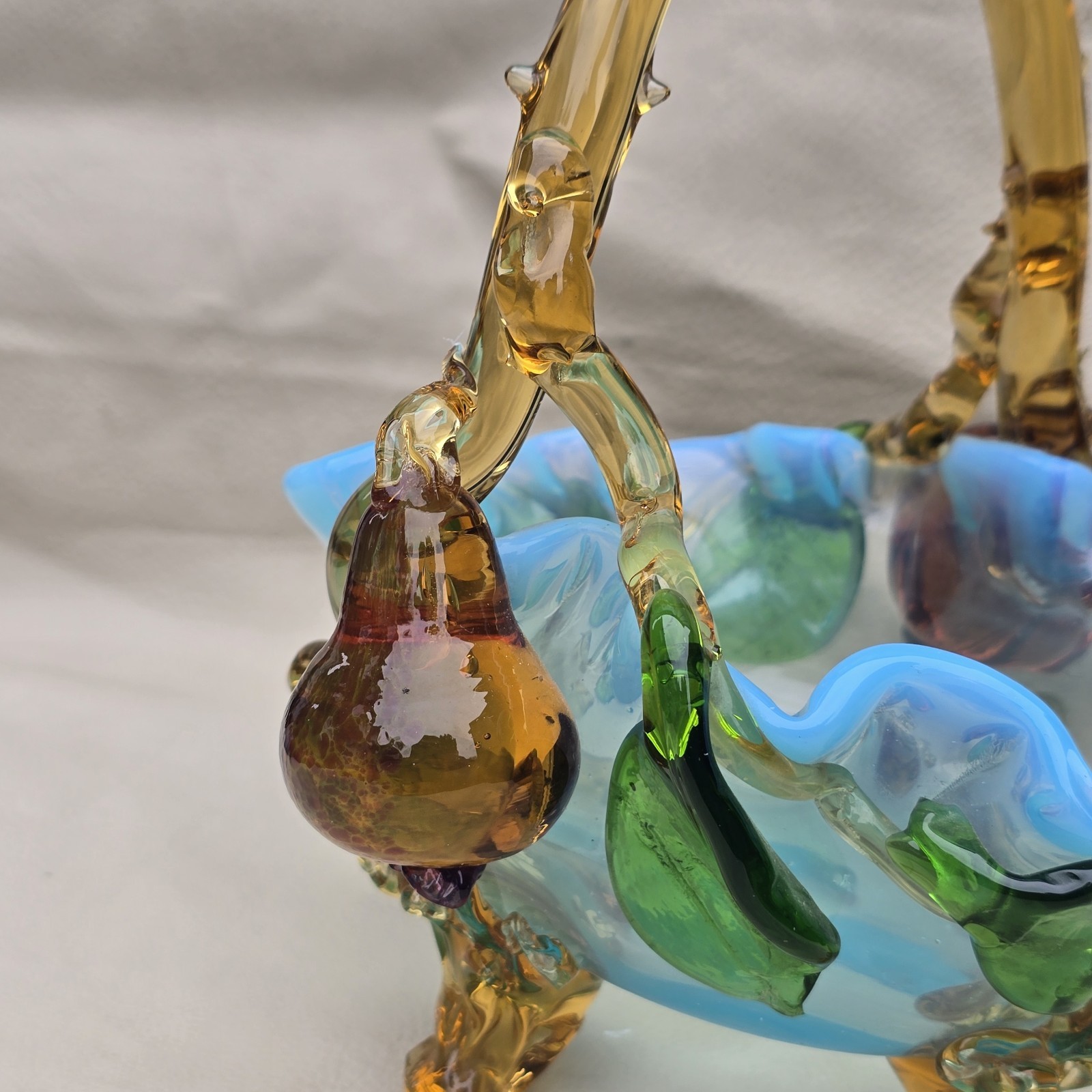 RARE EARLY STEVENS & WILLIAMS OR LOETZ OPALESCENT BLUE & AMBER BASKET BOWL