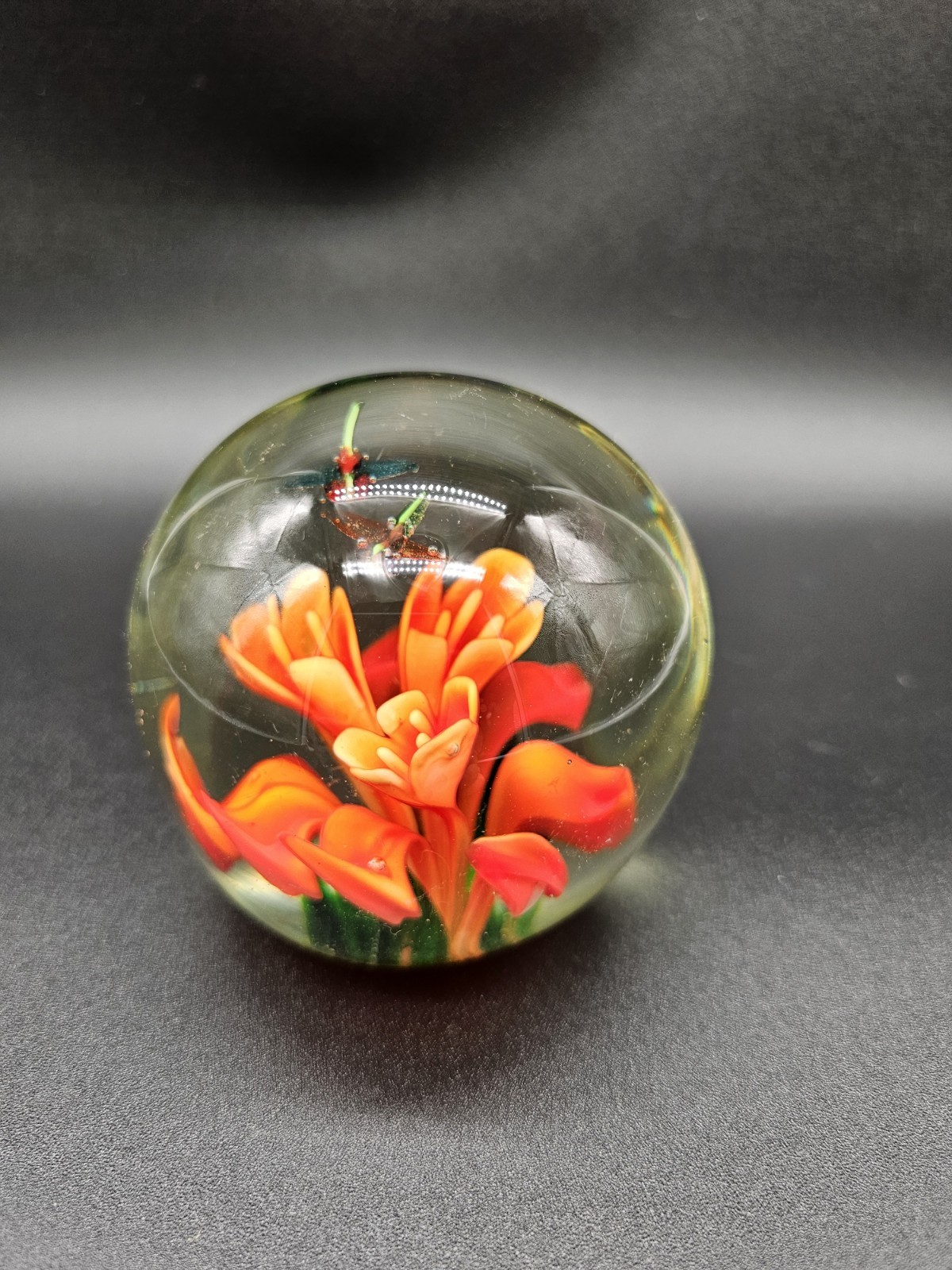 Vintage Silvestri Art Glass Floral Paperweight Red Flower
