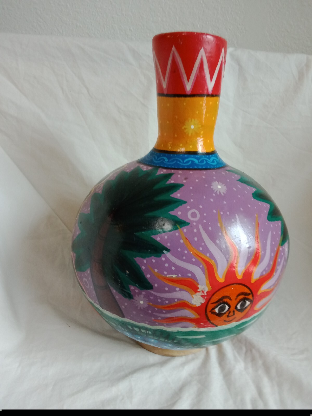 Hand Painted Story Telling Pottery Vase 9″ Tall