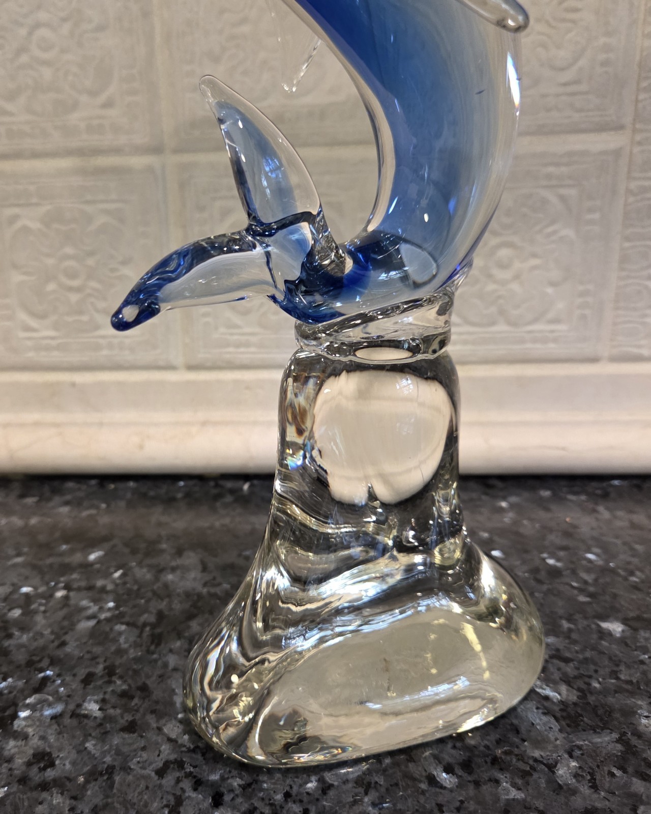 Vintage Murano Style Studio Glass Swordfish Sculpture~Stunning Clear And Blue