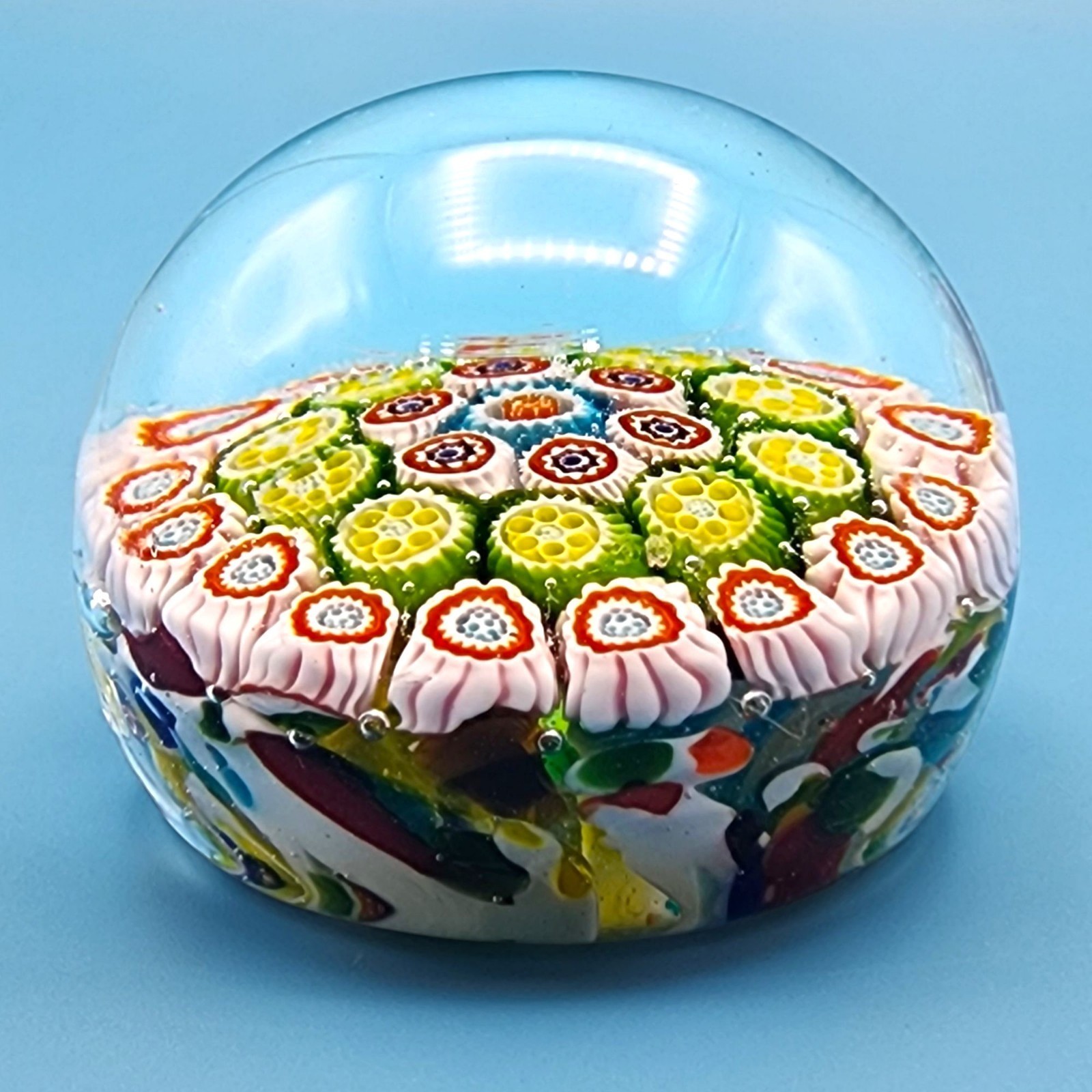Vintage Millefiori Star Flowers Art Glass Paperweight Murano ? Polished Bottom C