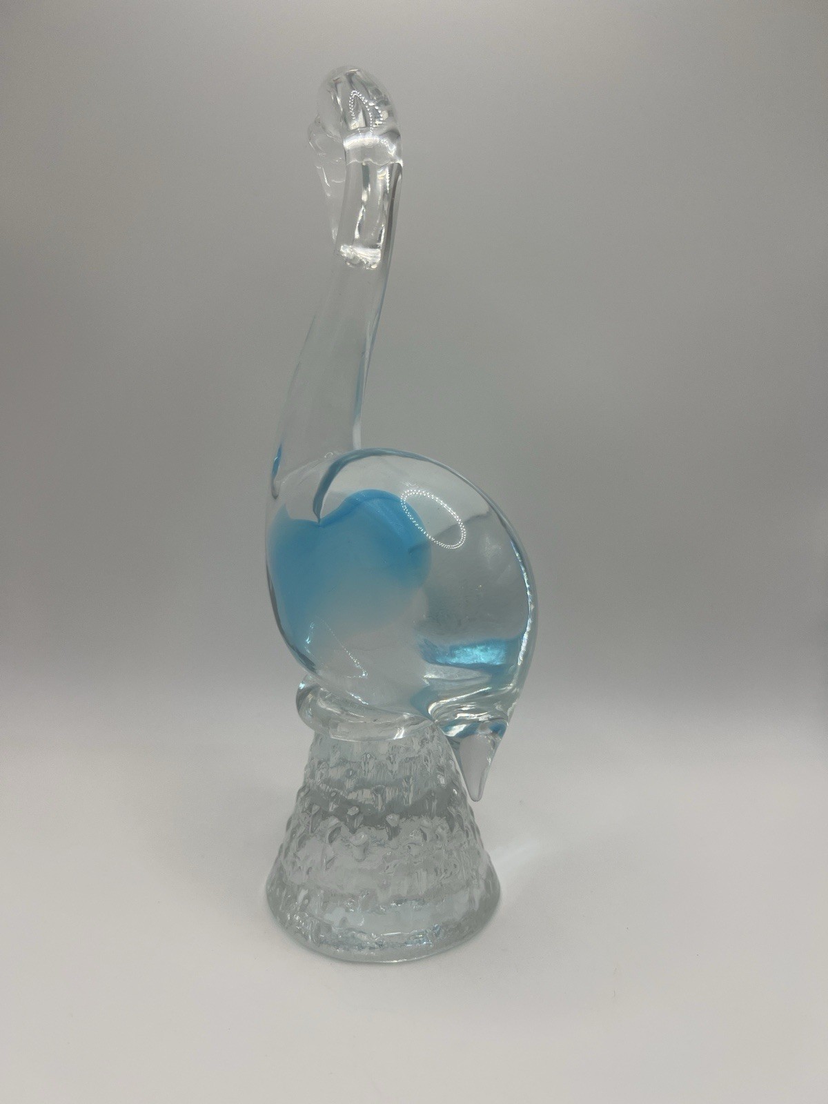 VTG Murano MCM Art Glass Flamingo Blue Heron Light Blue Clear 7.5” Tall Coastal
