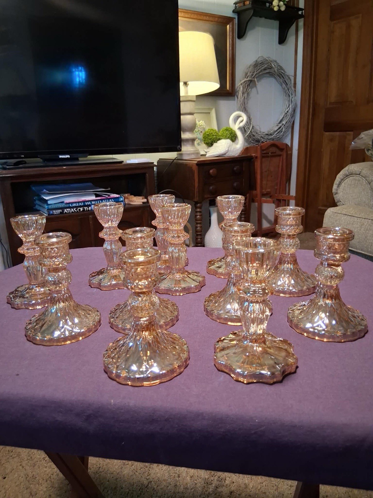 Lot of 12 Iridescent Golden Glass Candlestick Candle Holders Decorative 4 in