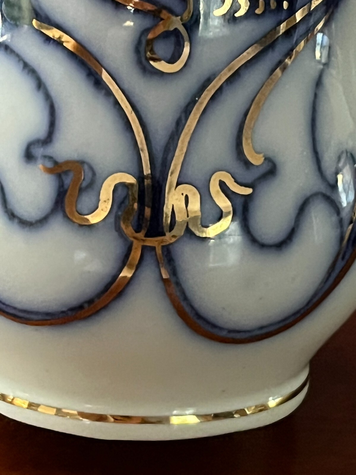 ANTIQUE FURNIVALS ENGLAND NILE FLOW BLUE ORANGE GOLD 6″ VASE 1903-04 RARE!