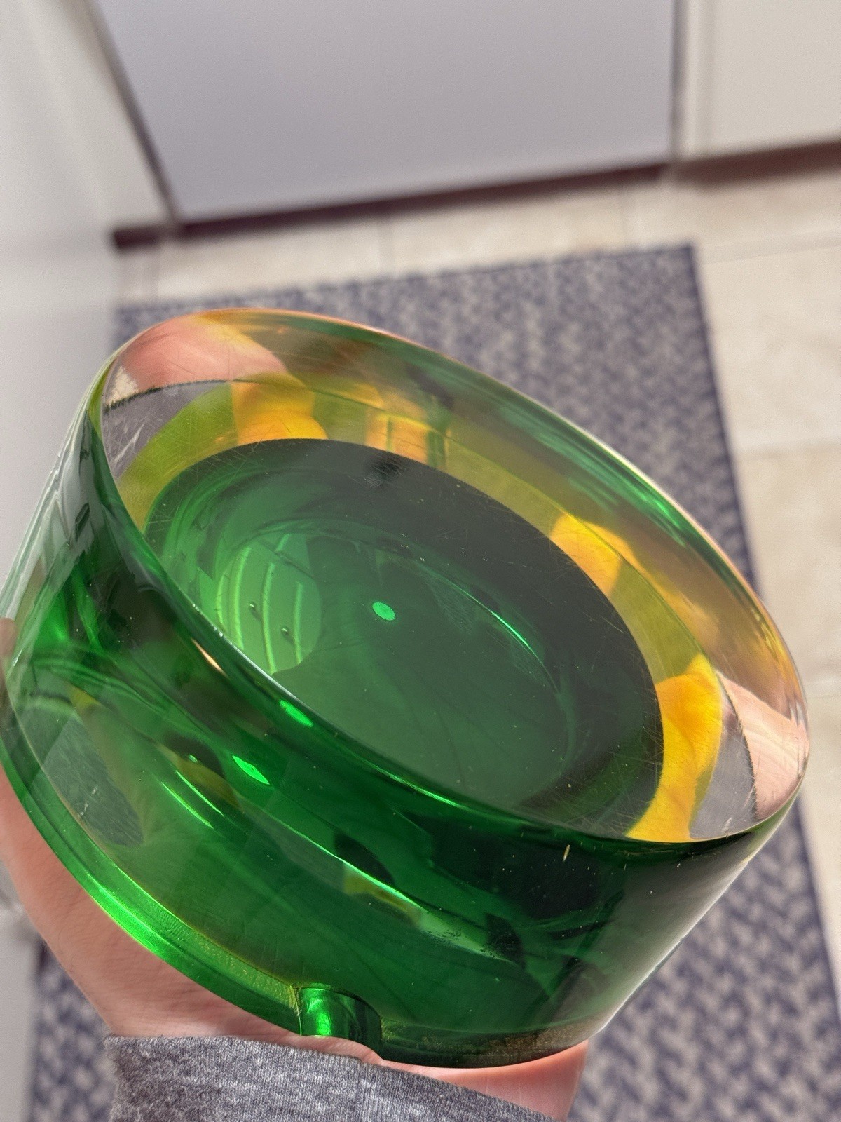 Massive Uranium / Vaseline Glass, Vintage Murano Seguso Ashtray, Rare! Heavy!!