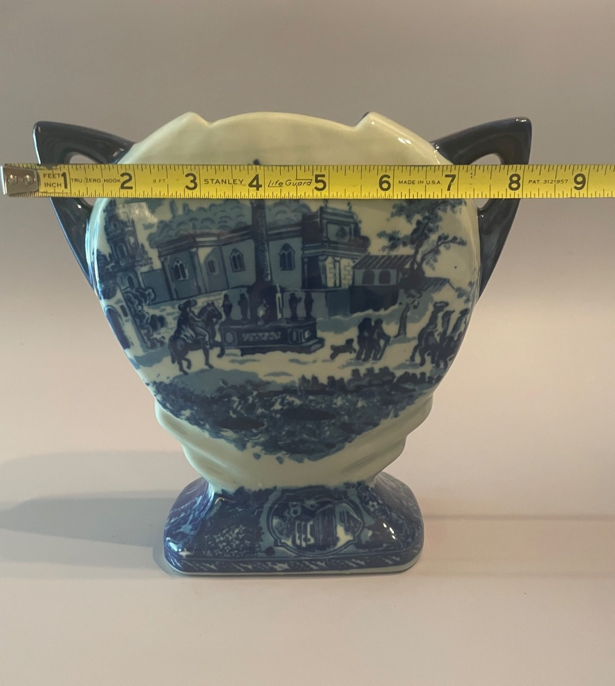 Unique Shape Vintage Victoria Ware Flow Blue Vase 8” Ironstone Marked
