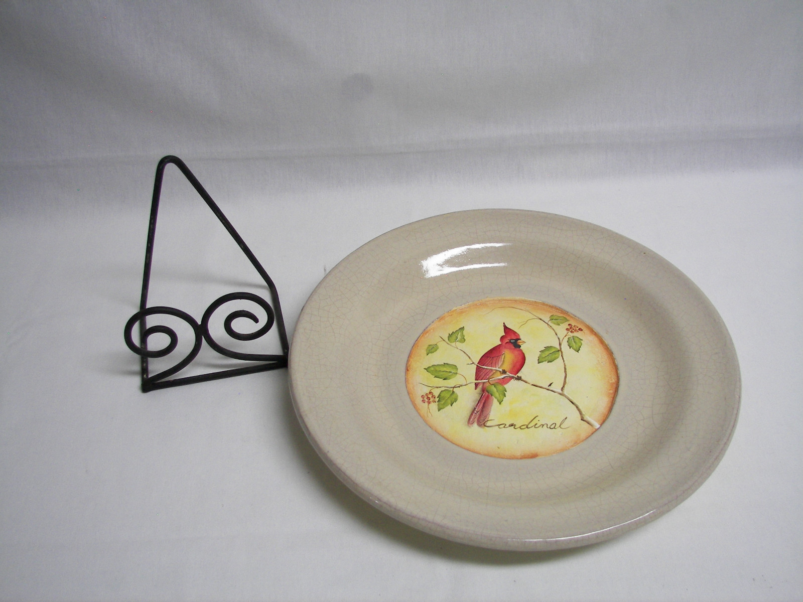 Dubois Design Clay Decor Plate 13″ Philippines Pottery 5 LB Cardinal w/Stand b23