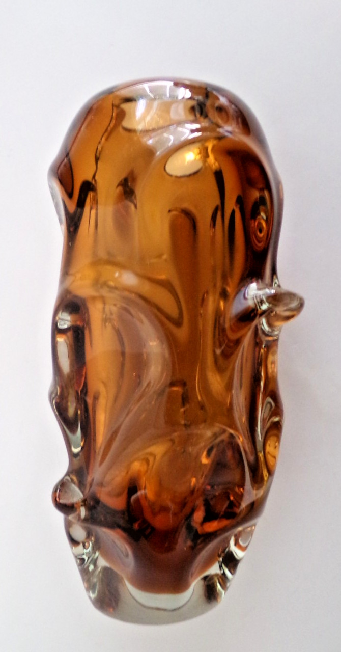Attributed Jan Beránek Skrdlovice Czech Art Glass Vase Amber Brown MCM Heavy 8”