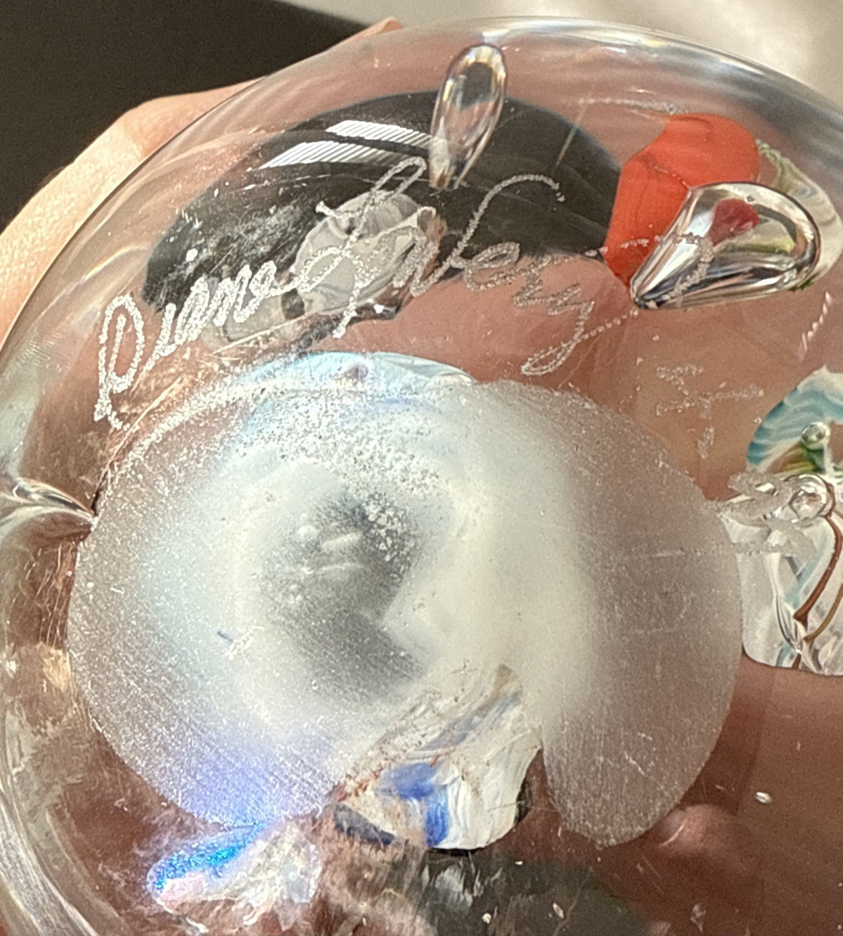 Vintage Signed Diane Lowery 1997 Art Glass Swirl Paperweight 4” Wide