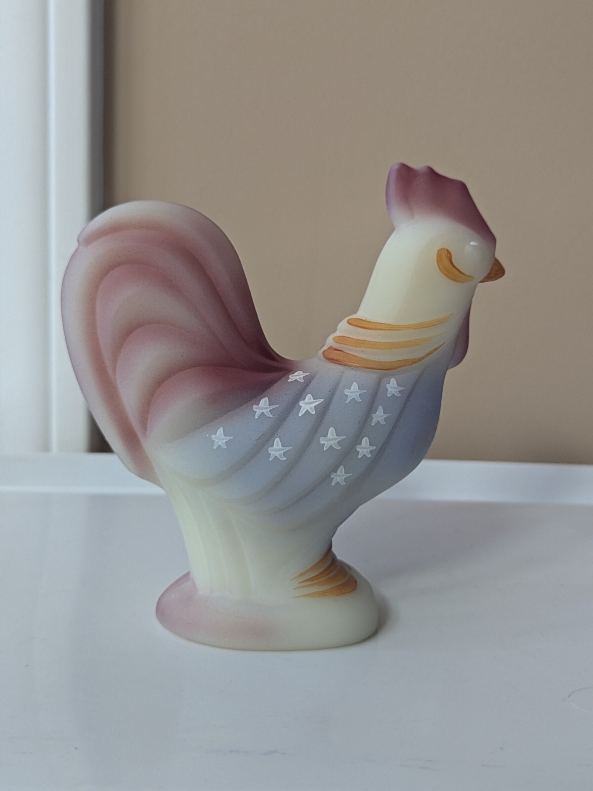 Fenton Patriotic Glass Rooster American Flag GLOWS Hand Painted Signed