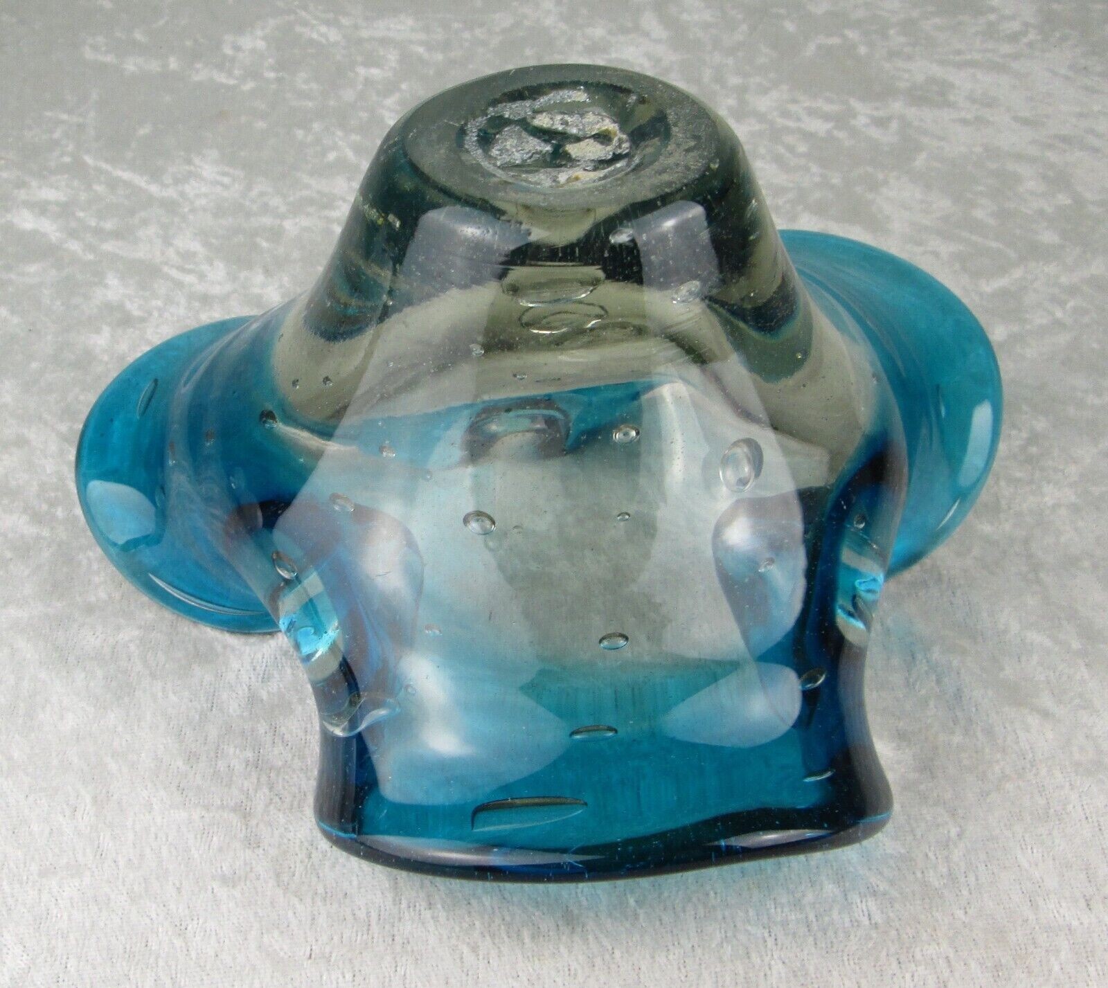Murano Art Glass Ashtray Dish Turquoise Blue 7-1/2 in Vintage Mid Century Modern