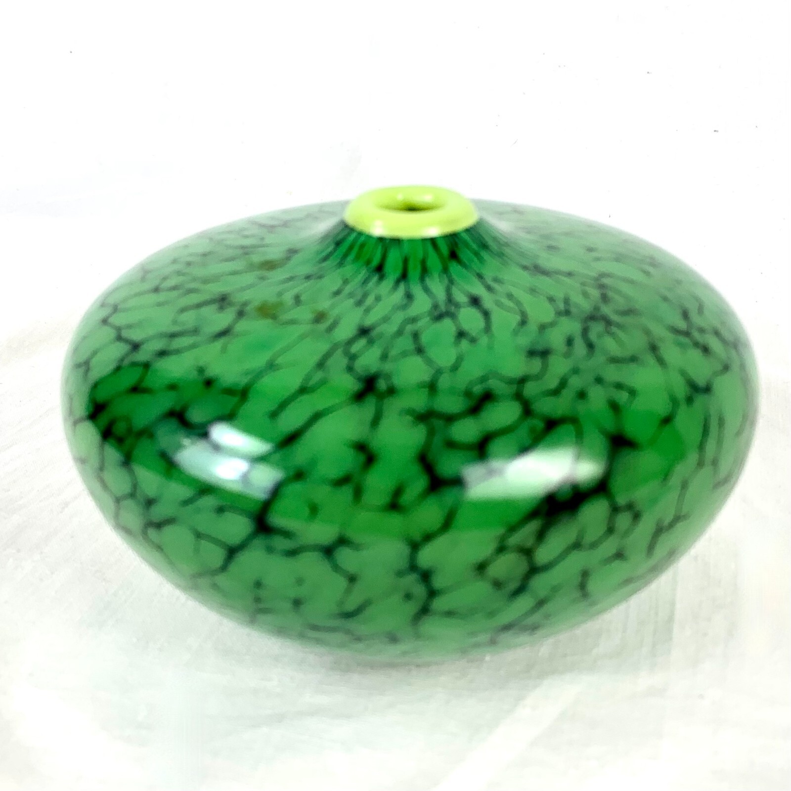 Organic Art Glass Vase Incense Burner Green Crinkle Smooth Surface Excellent