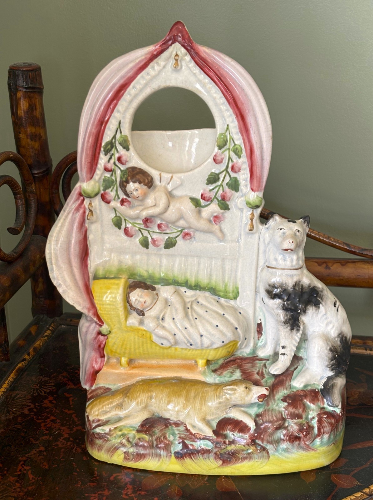C1860 Antique Staffordshire Gelert Dog Watch Holder #2