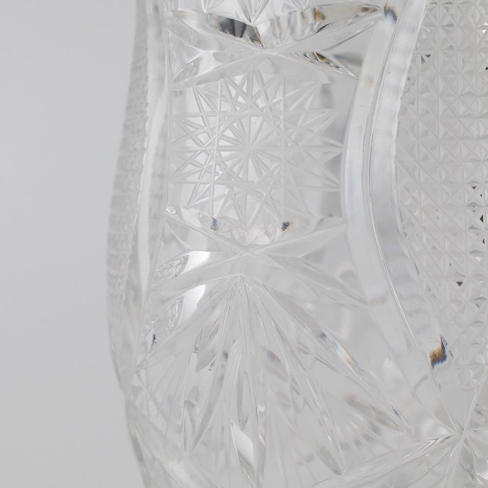 Japanese Ornate Crystal Cut Glass Vase Pinwheel & Fan Motif Heavy Glass H8.07in