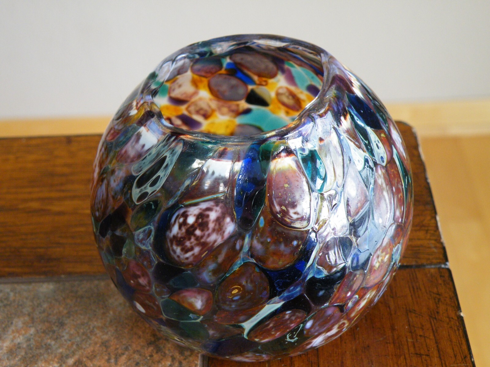 Art Glass CANDLE HOLDER Votive or Tea Light MULTICOLOR 3″ Tall FREE SHIP