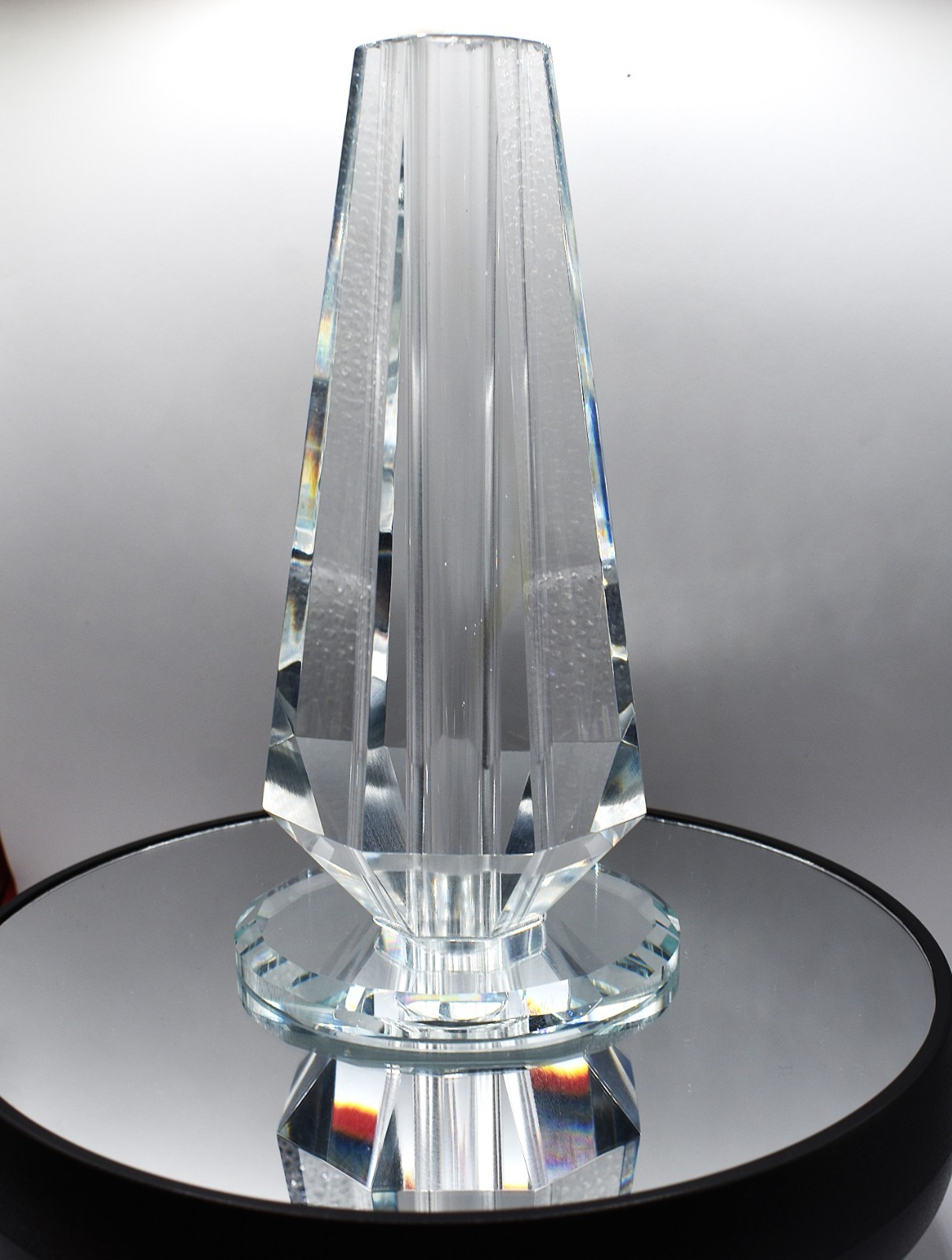 Cut Crystal Vase Art Deco Geometric Panels 1.2 Lbs.