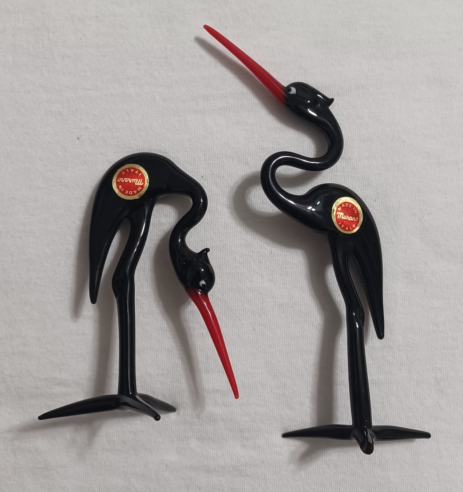 (2) Rare MURANO Glass Cranes, Italian Murano Glass Miniature Figurine Herons 👀