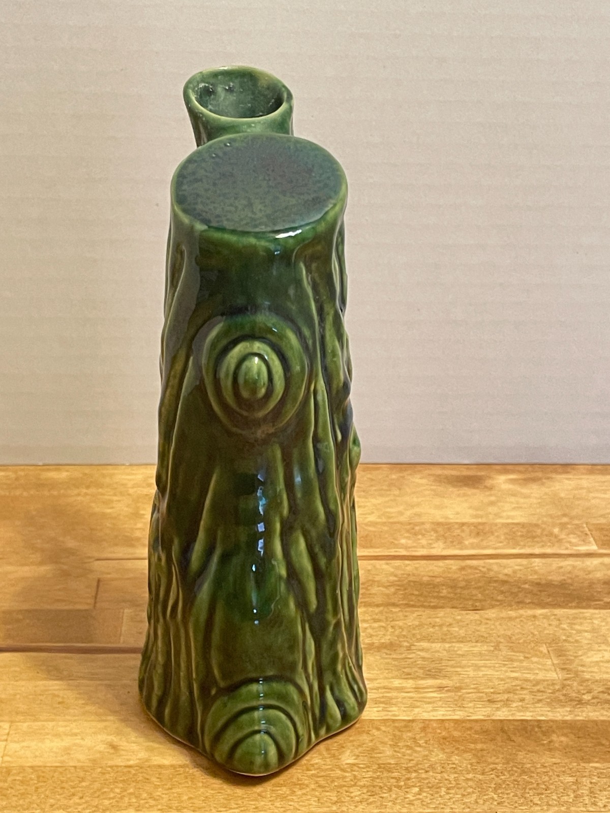 Vintage MCM Retro Textured Green & Black Tree Trunk Ceramic 7″ Vase