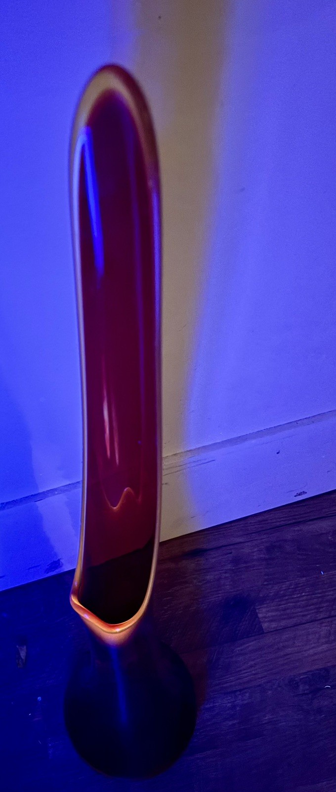 HUGE 36” L.E. Smith Swung Stretch Glass MCM Fat Bottom Floor Vase Amberina RARE