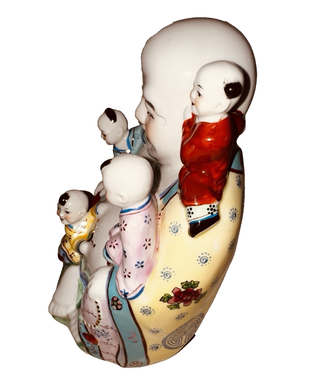 Vintage Laughing Happy Buddha Statue w/Climbing Children Lucky Fertility 6″ Tall