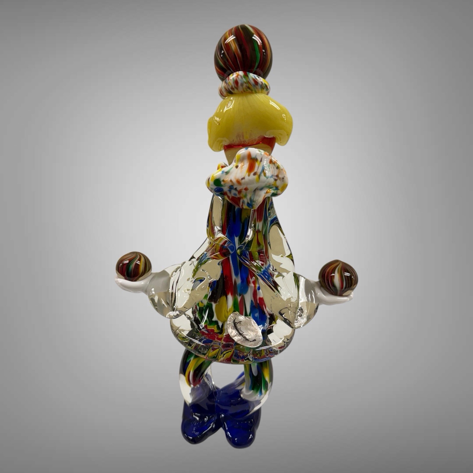 Murano Hand Blown Art Glass Juggling Clown w/Sticker 12 1/4″ High Made in Italy